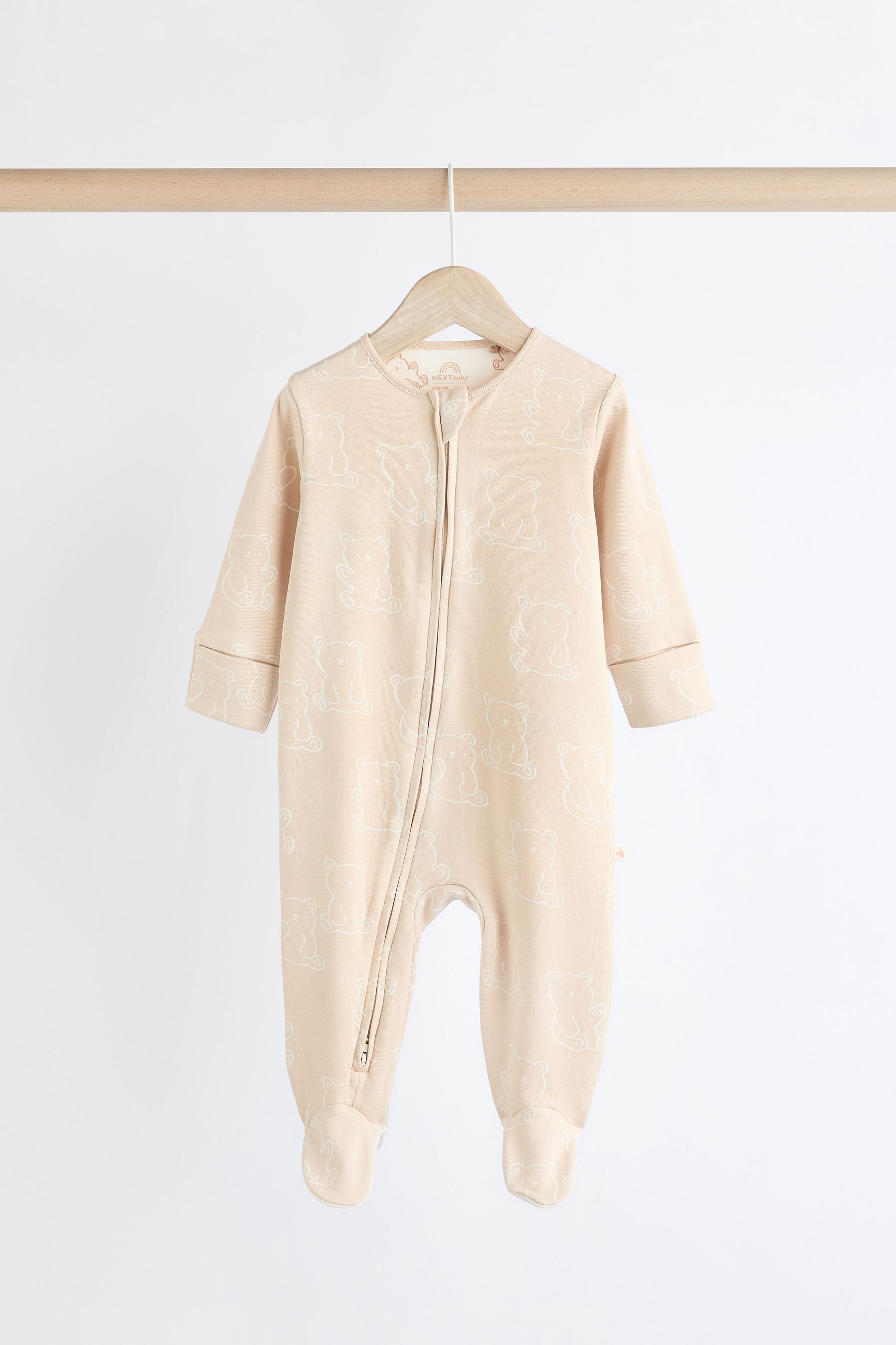 Neutral Baby Bear Cotton Sleepsuits 3 Pack (0-2yrs)