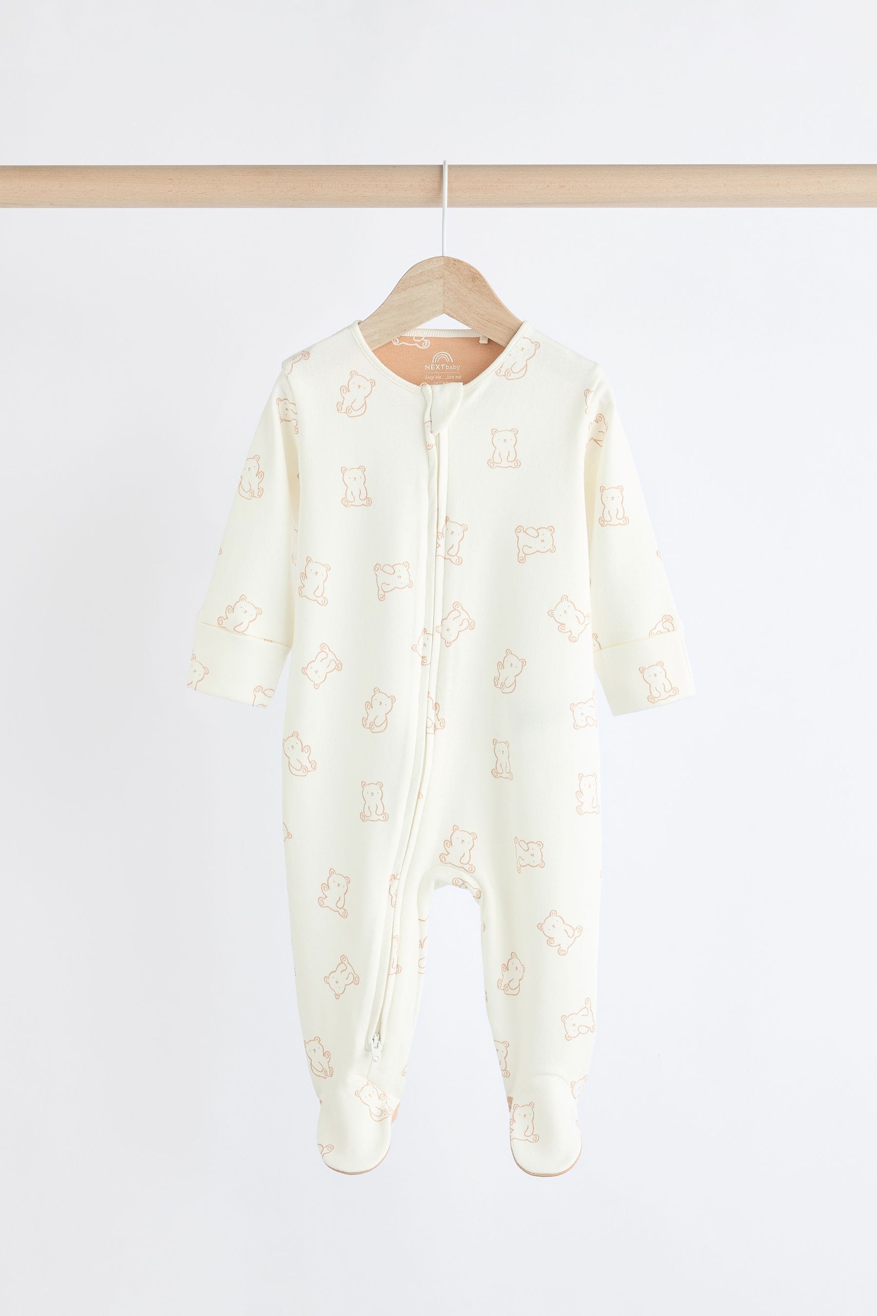 Neutral Baby Bear Cotton Sleepsuits 3 Pack (0-2yrs)