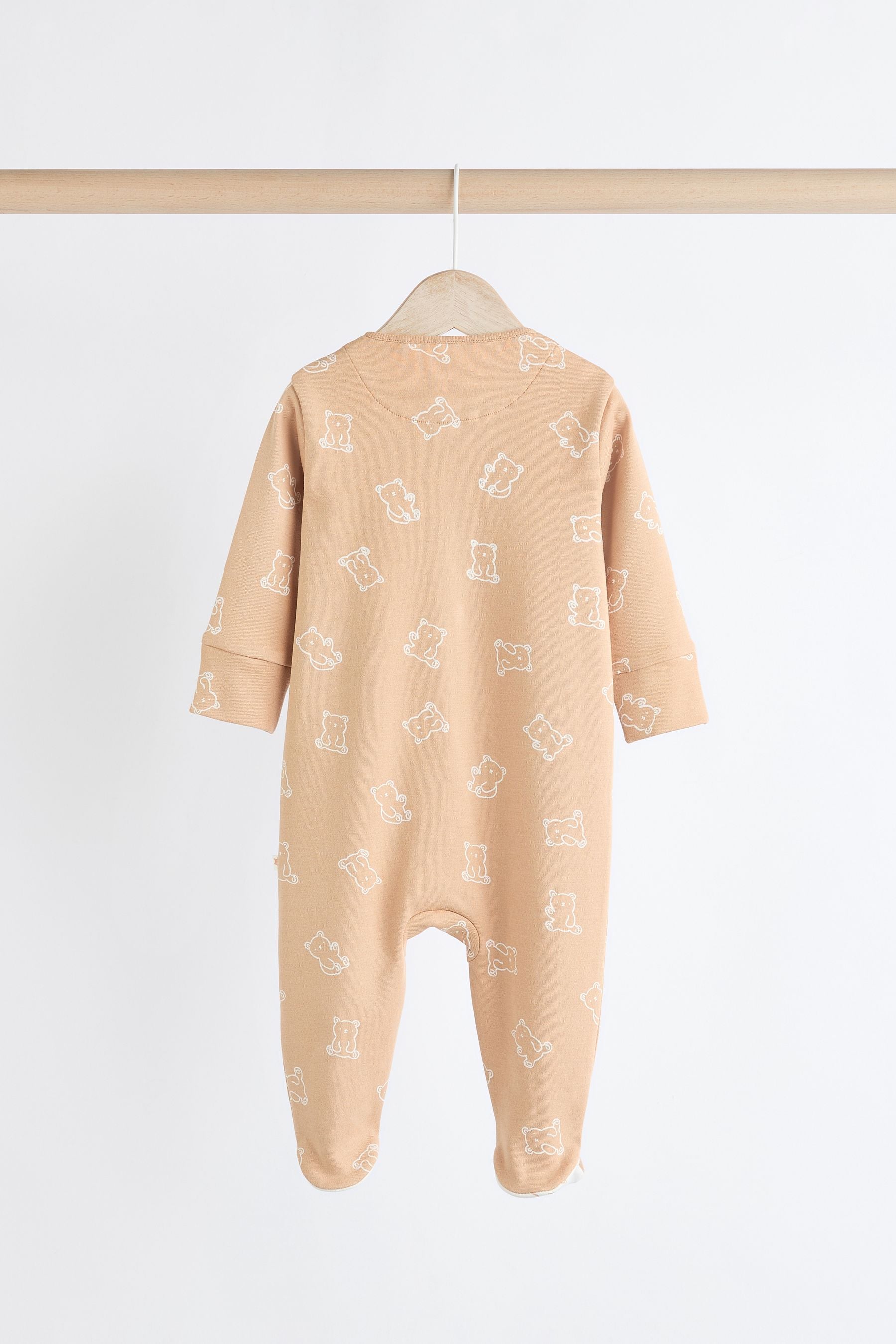 Neutral Baby Bear Cotton Sleepsuits 3 Pack (0-2yrs)