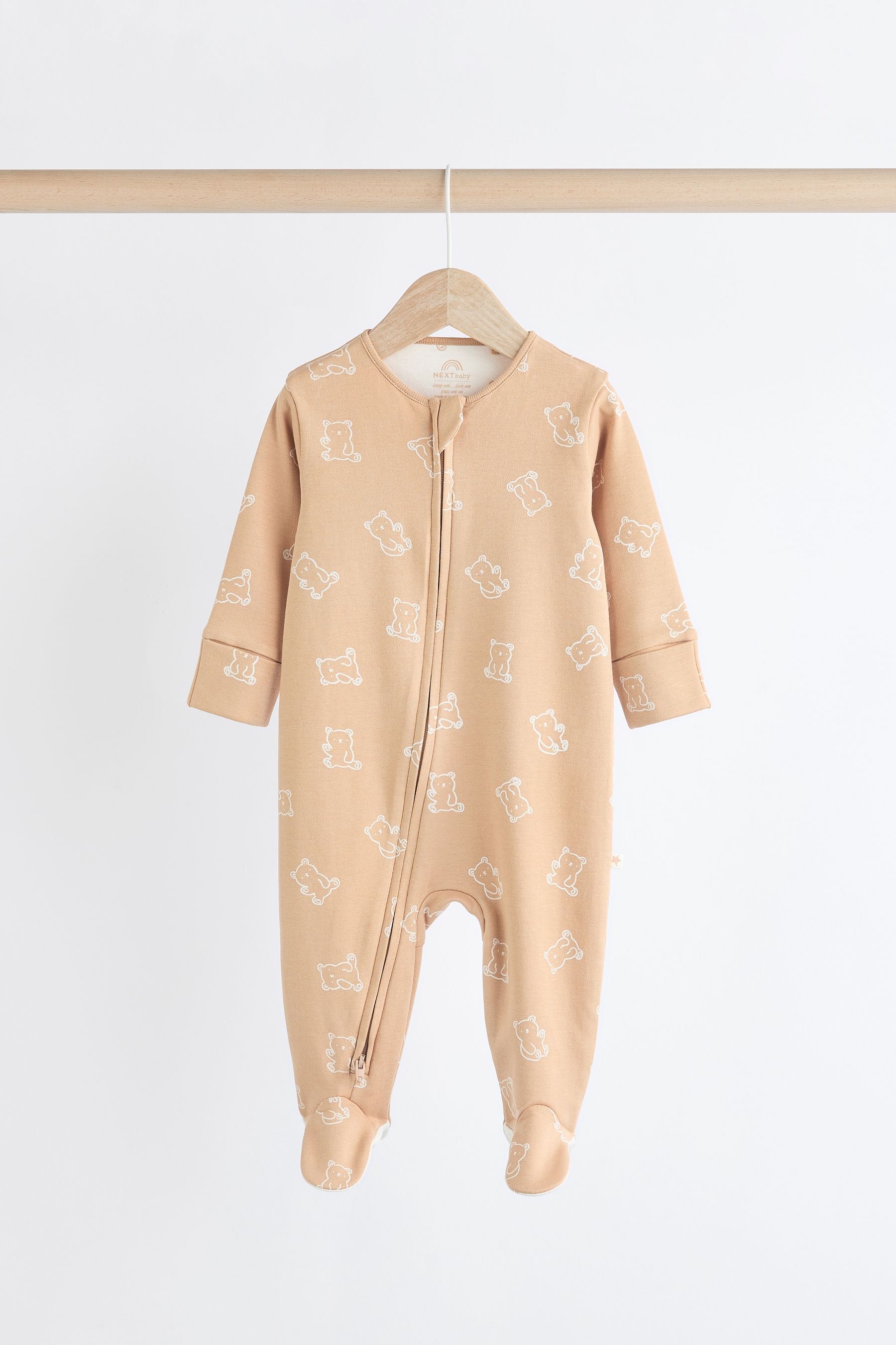 Neutral Baby Bear Cotton Sleepsuits 3 Pack (0-2yrs)