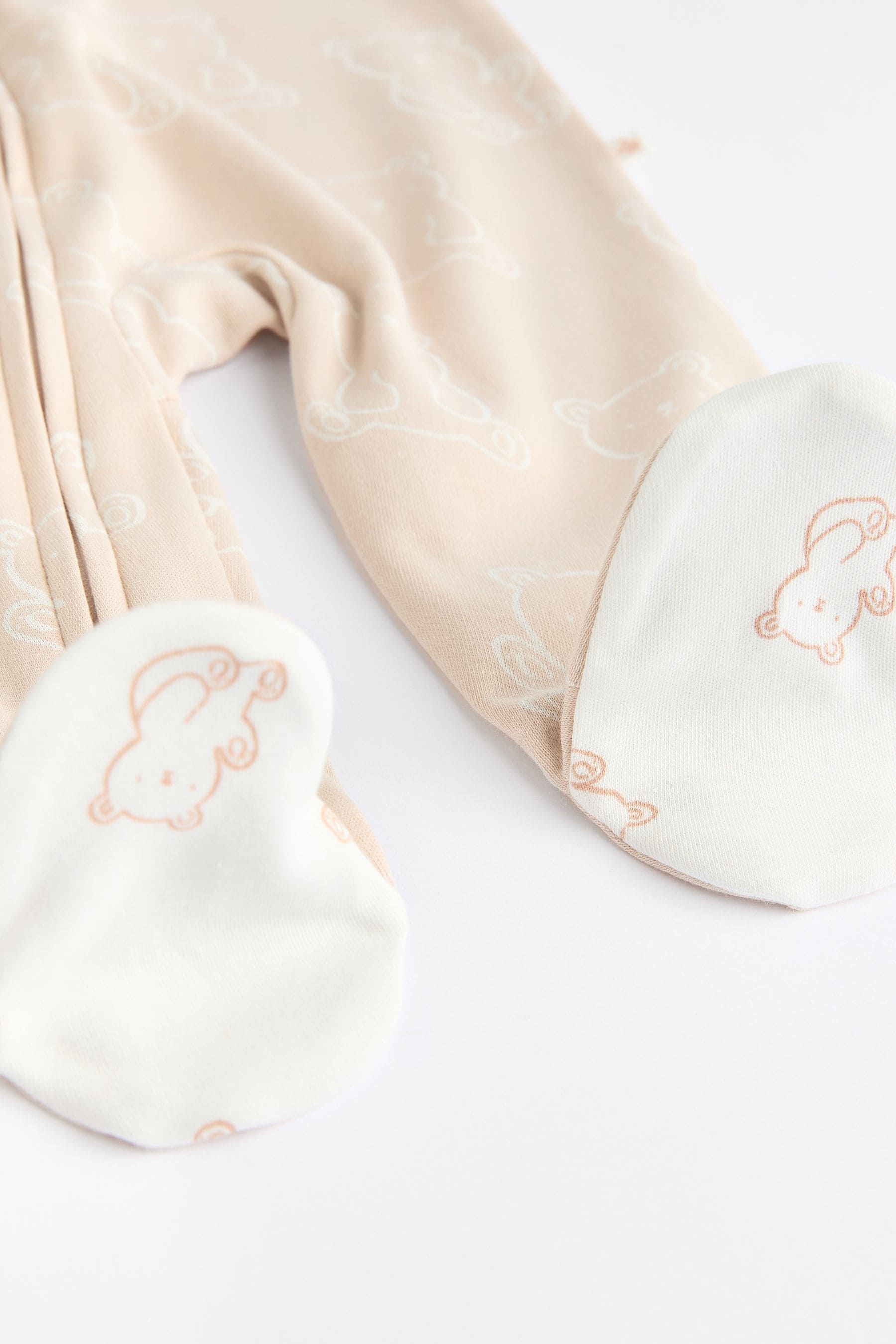 Neutral Baby Bear Cotton Sleepsuits 3 Pack (0-2yrs)