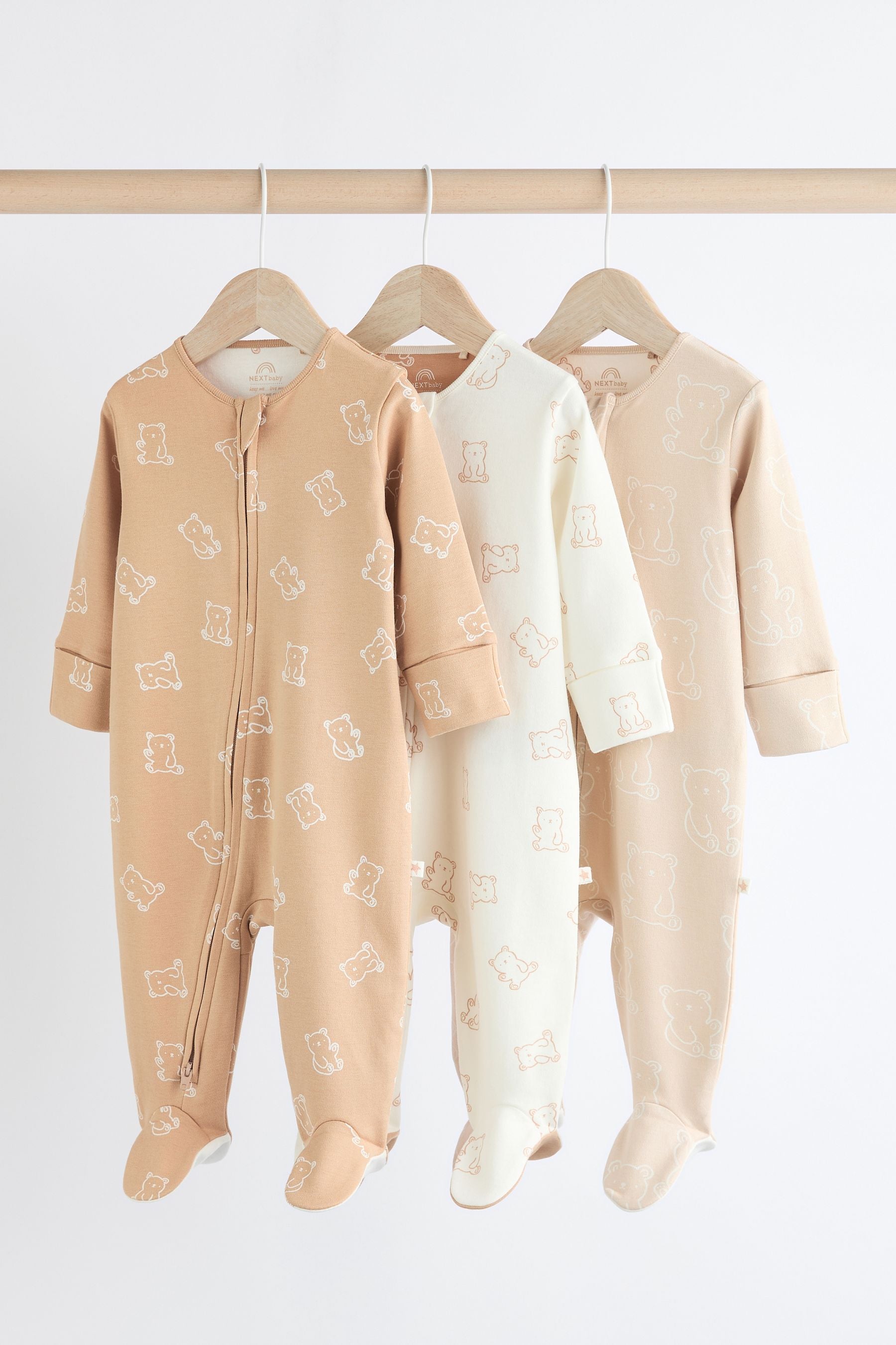 Neutral Baby Bear Cotton Sleepsuits 3 Pack (0-2yrs)