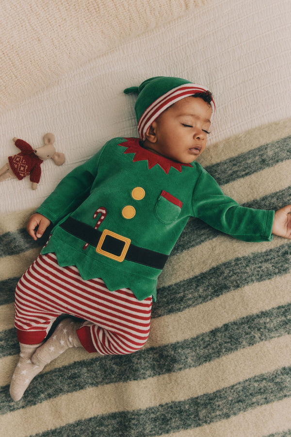 Green Elf Baby Christmas Sleepsuit & Hat Set (0mths-2yrs)