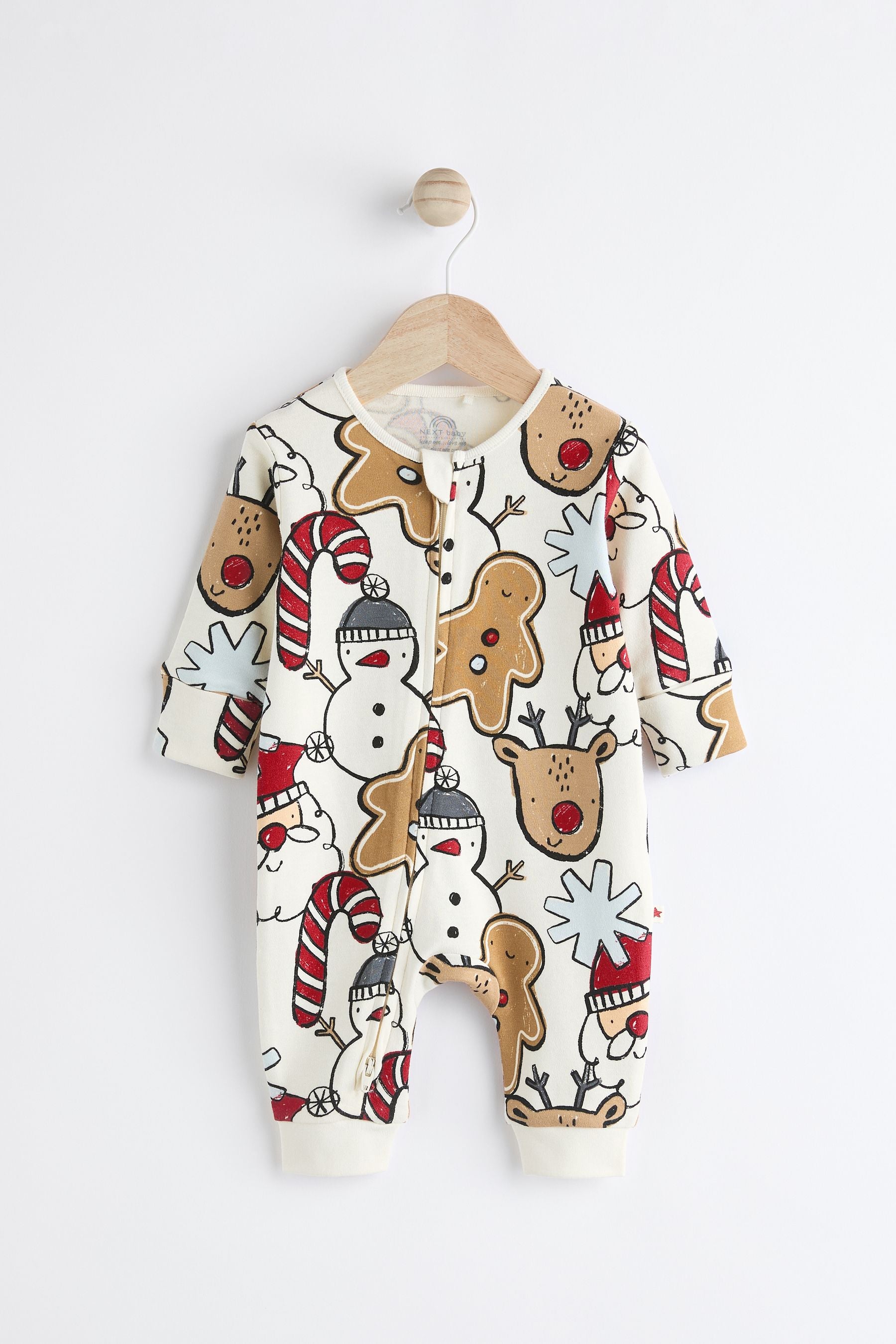 Ecru Baby Christmas Character Cotton Sleepsuit (0mths-3yrs)