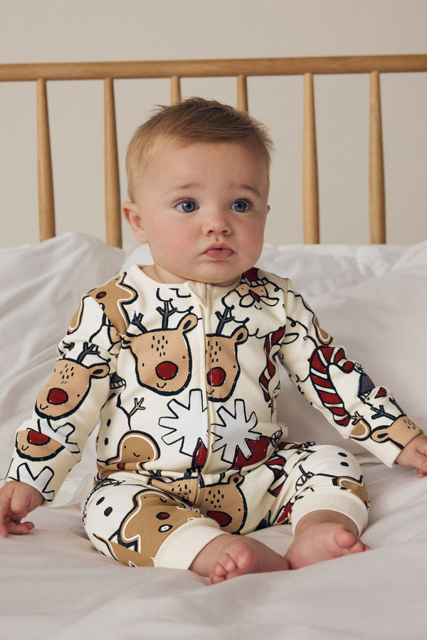 Ecru Baby Christmas Character 100% Cotton Sleepsuit (0mths-3yrs)