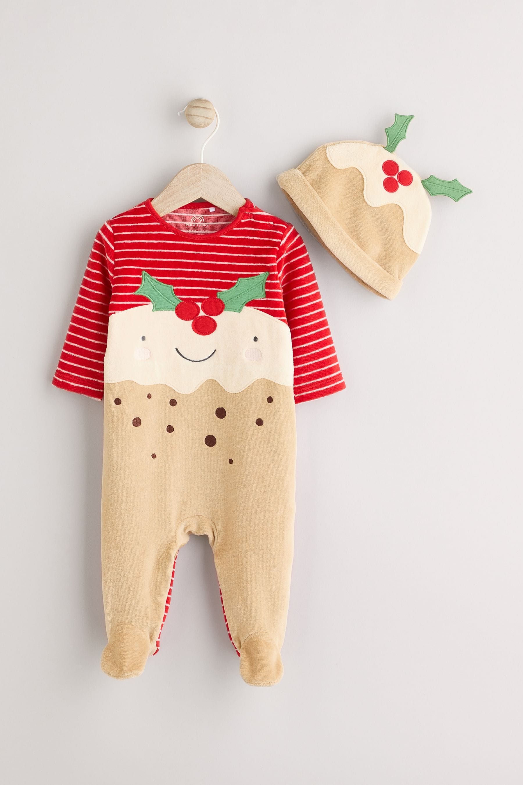 Red Pudding Baby Christmas Sleepsuit & Hat Set (0mths-2yrs)