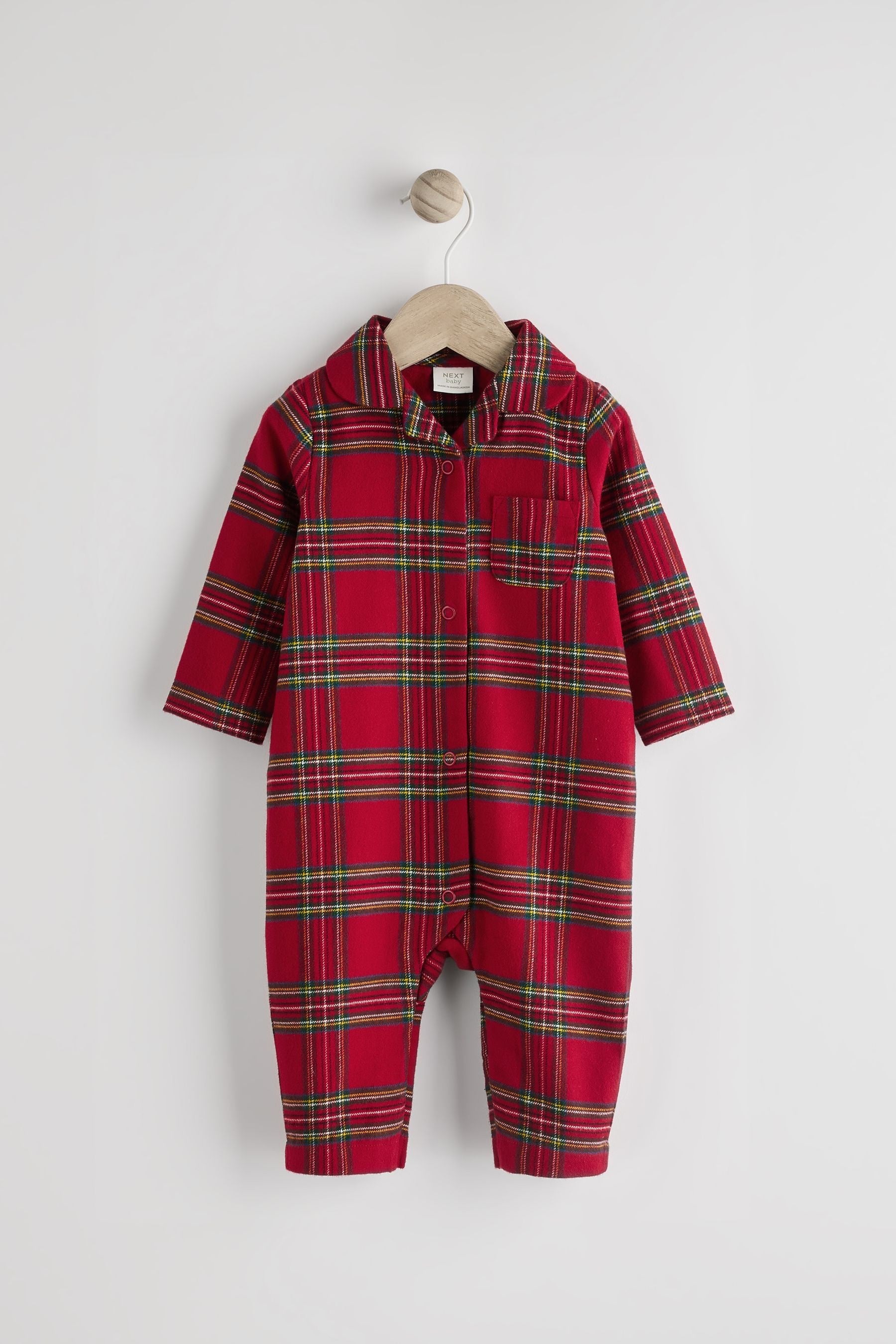 Red Check Baby Matching Family Christmas Flannel Check 100% Cotton Sleepsuit (0mths-3yrs)