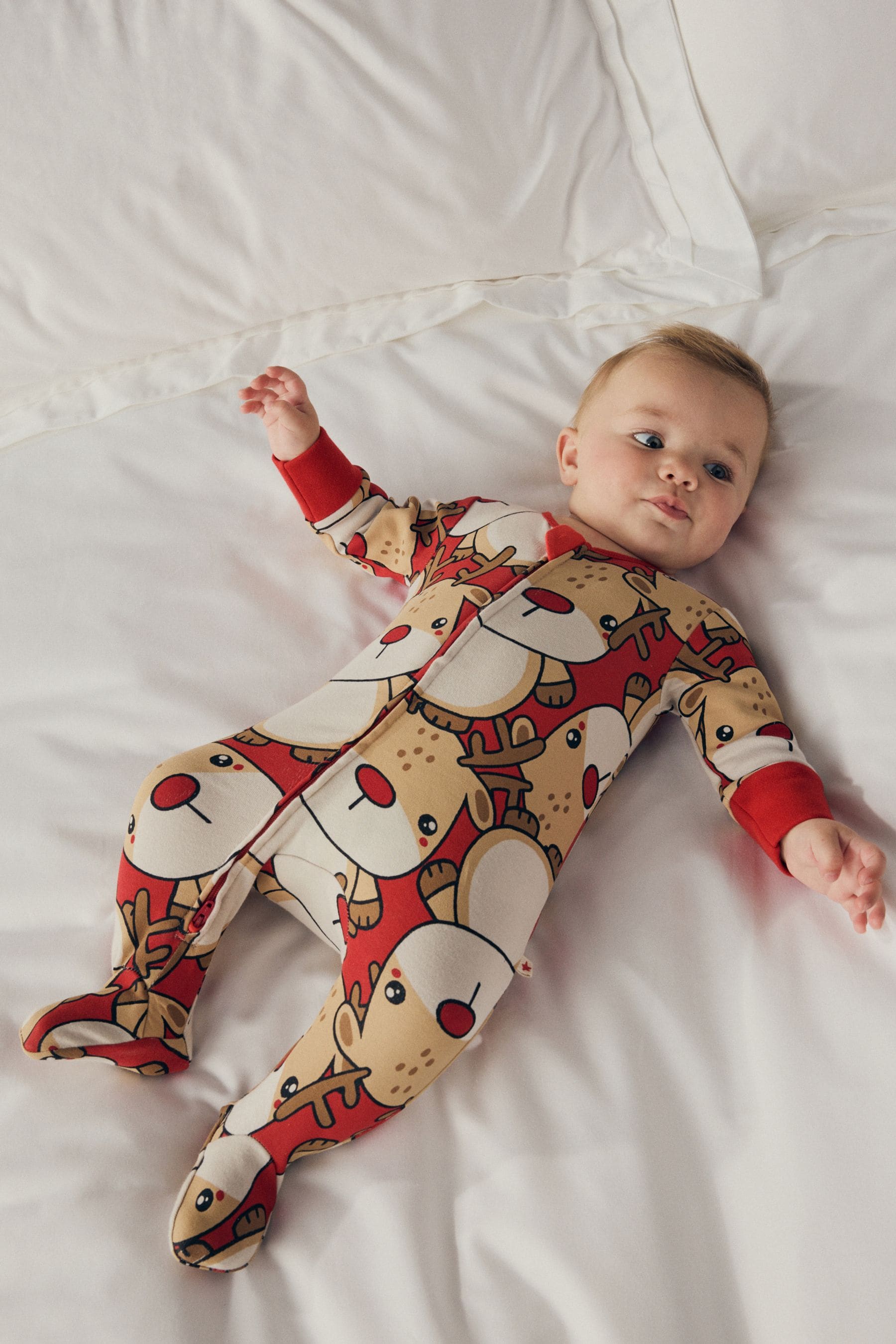 Red Baby Christmas Character Printed Sleepsuit (0mths-2yrs)