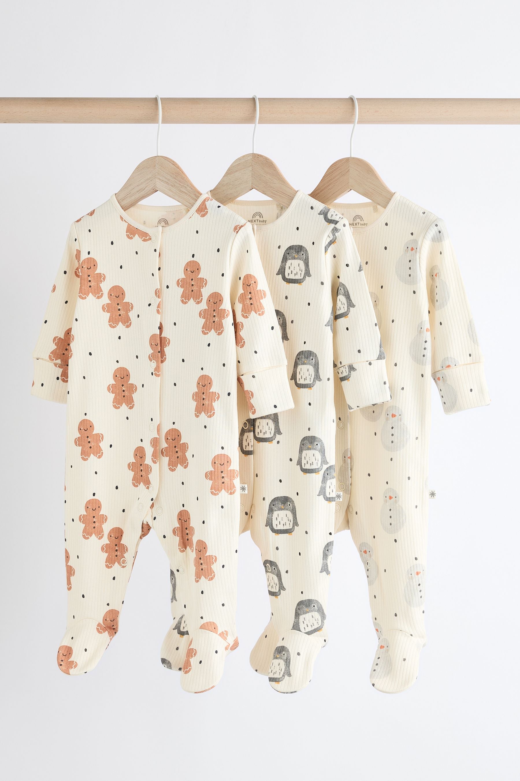 Ecru Character Sleepsuits 3 Pack (0mths-2yrs)