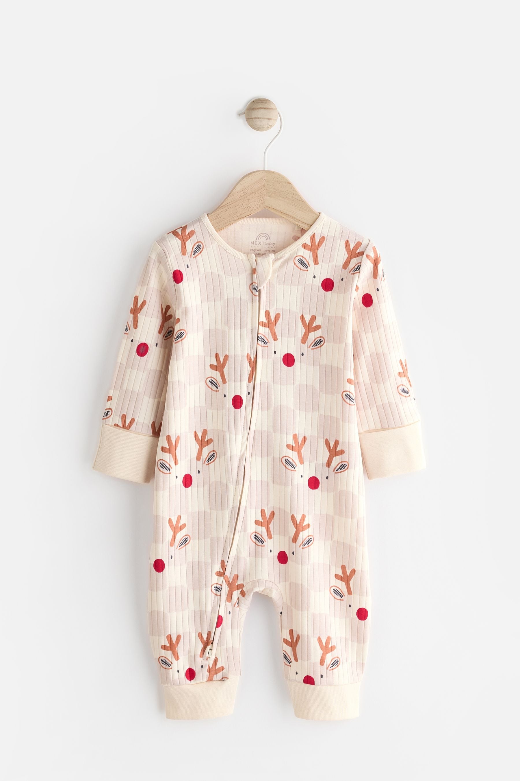 Neutral Baby Reindeer Christmas 100% Cotton Sleepsuit (0mths-3yrs)