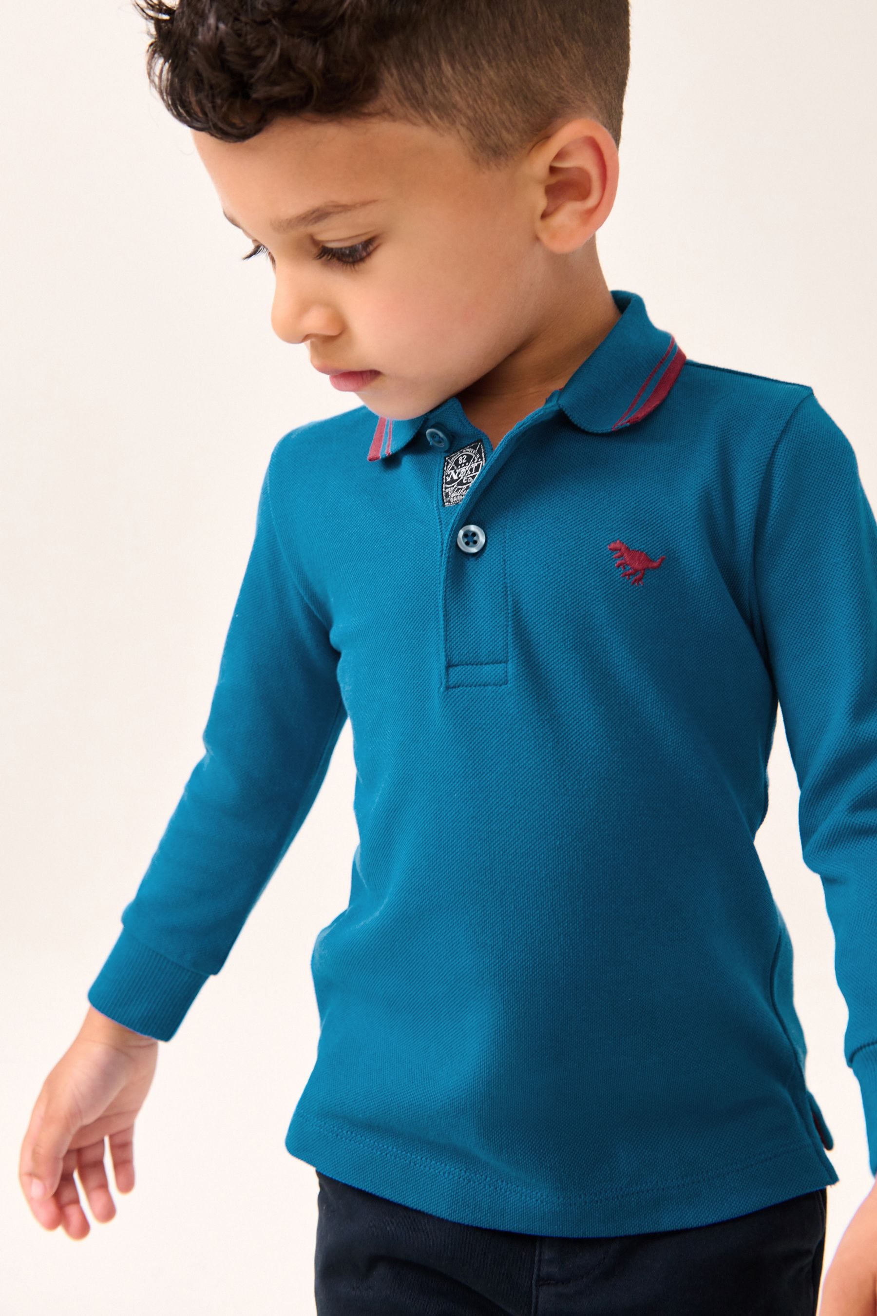 Cobalt Blue 100% Cotton Long Sleeve Polo Shirt (3mths-7yrs)