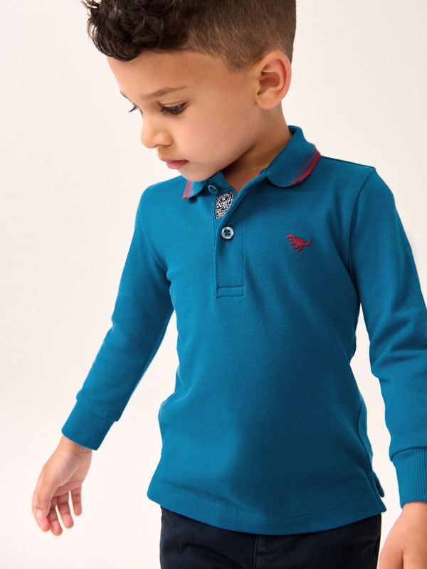 Cobalt Blue 100% Cotton Long Sleeve Polo Shirt (3mths-7yrs)