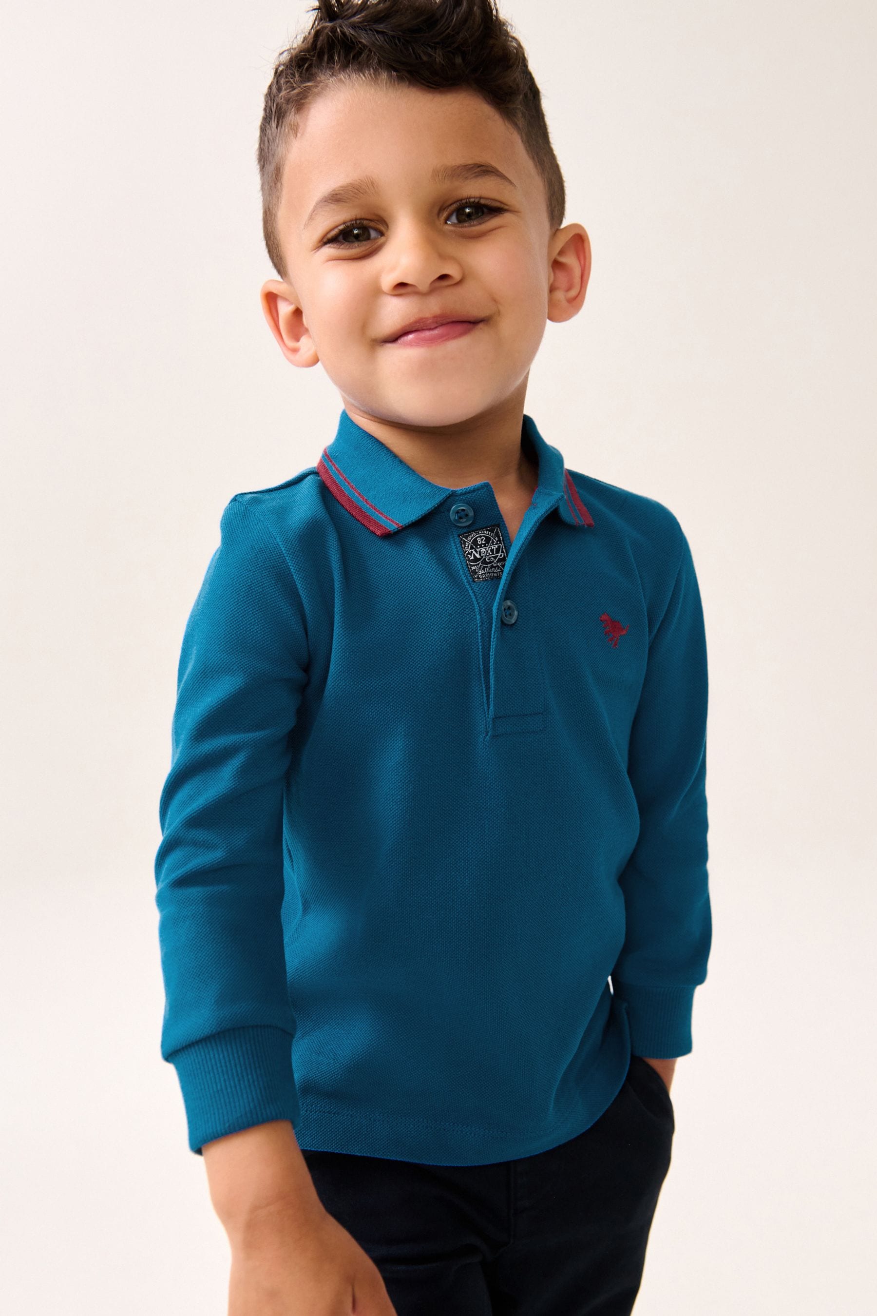 Cobalt Blue 100% Cotton Long Sleeve Polo Shirt (3mths-7yrs)