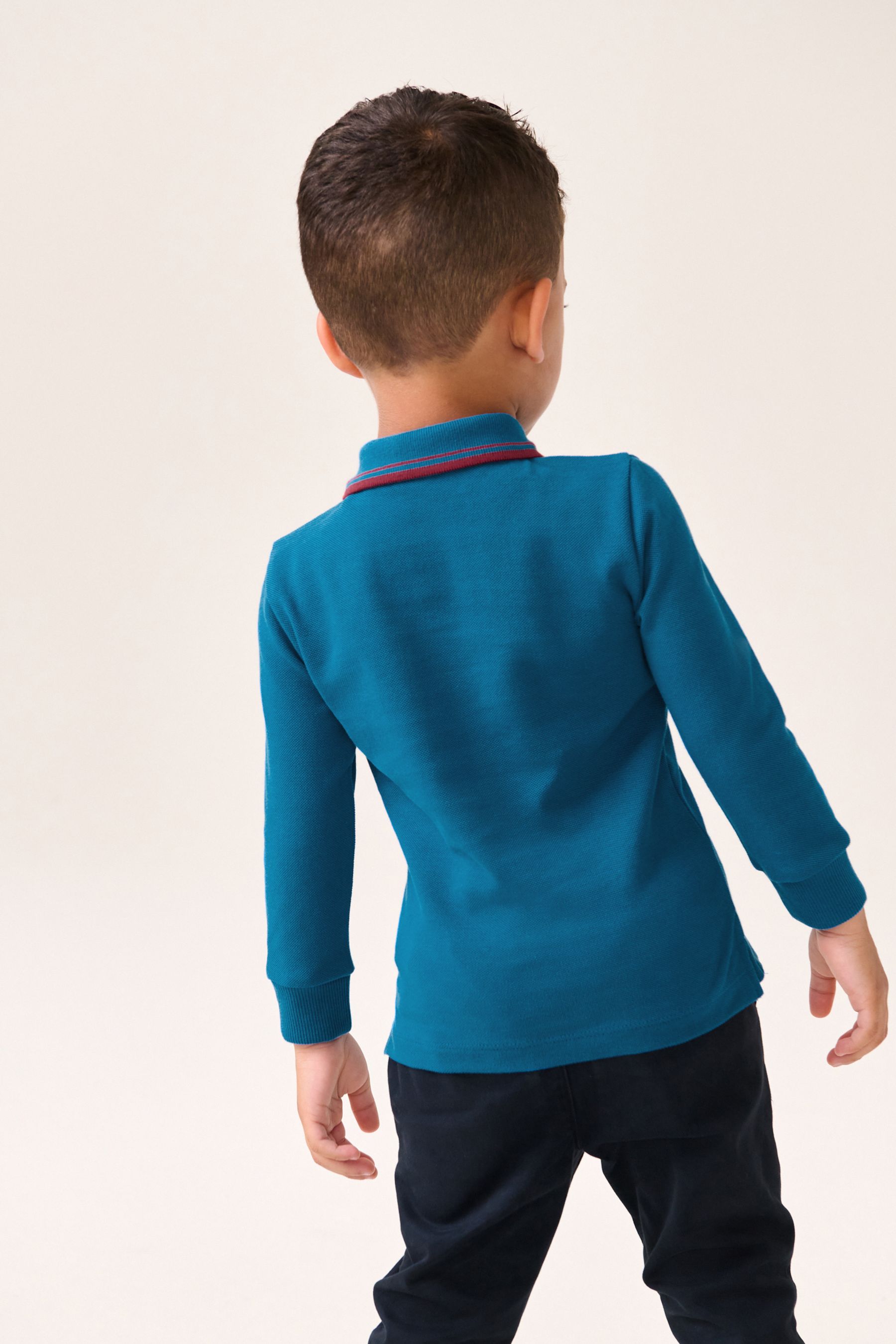 Cobalt Blue 100% Cotton Long Sleeve Polo Shirt (3mths-7yrs)