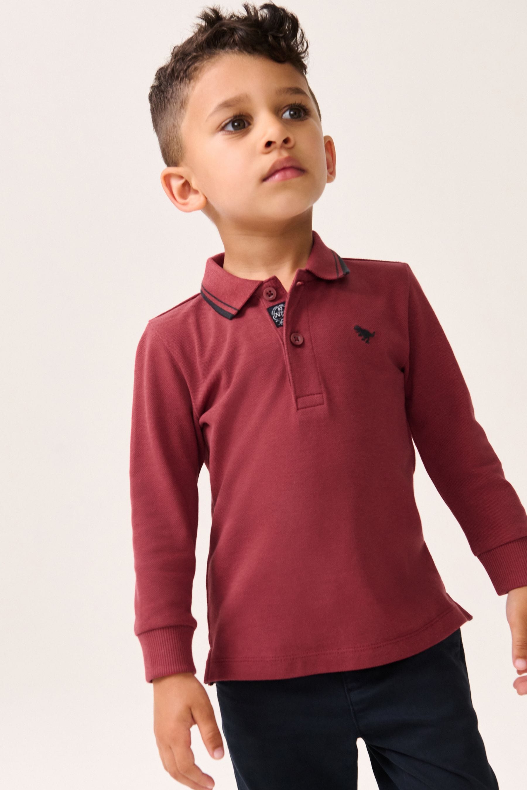 Red 100% Cotton Long Sleeve Polo Shirt (3mths-7yrs)