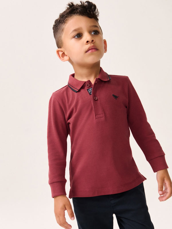 Red 100% Cotton Long Sleeve Polo Shirt (3mths-7yrs)