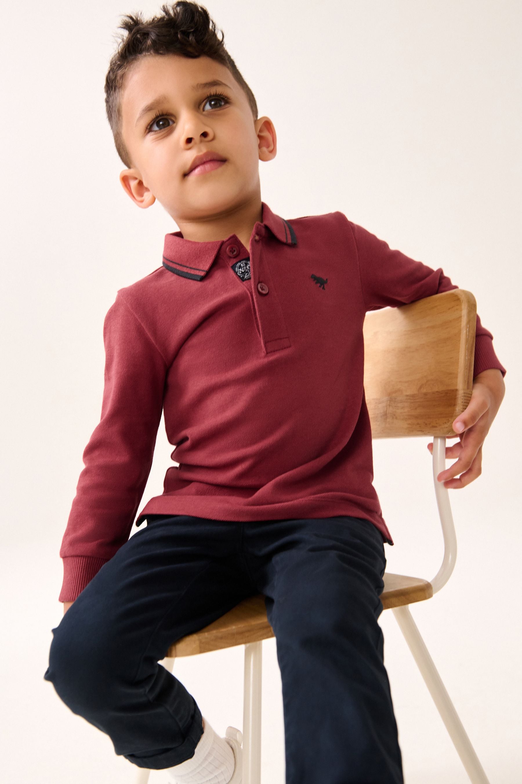 Red 100% Cotton Long Sleeve Polo Shirt (3mths-7yrs)