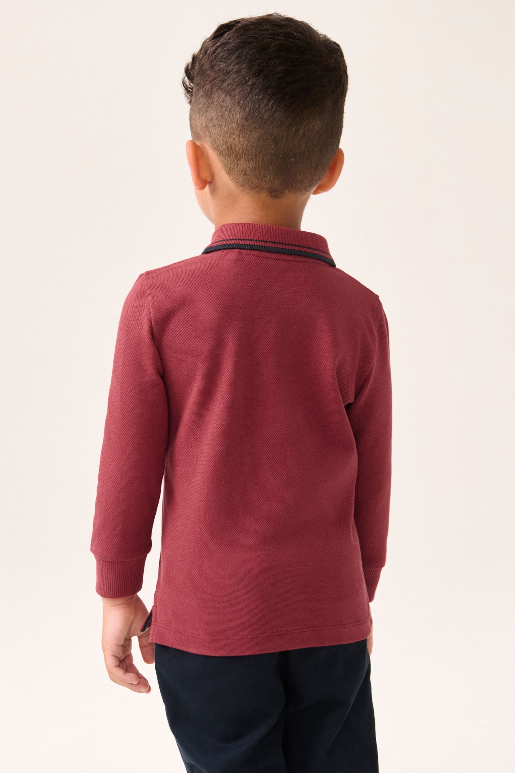 Red 100% Cotton Long Sleeve Polo Shirt (3mths-7yrs)