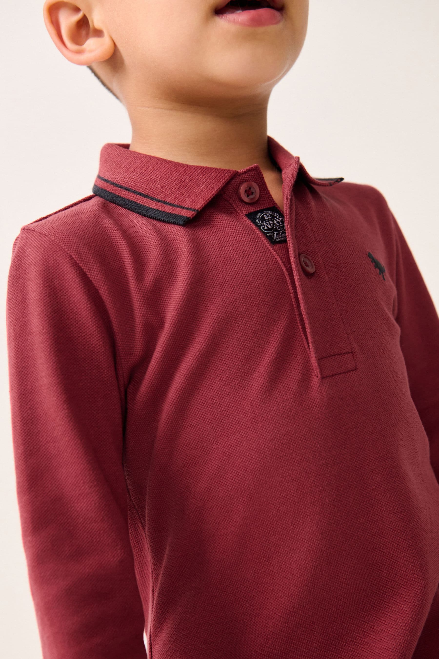 Red 100% Cotton Long Sleeve Polo Shirt (3mths-7yrs)