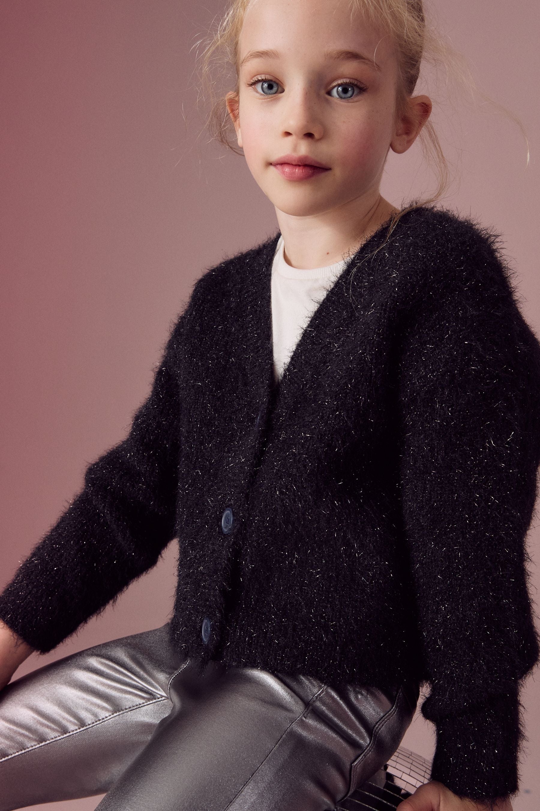 Black Sparkle Boxy Cardigan (3-16yrs)