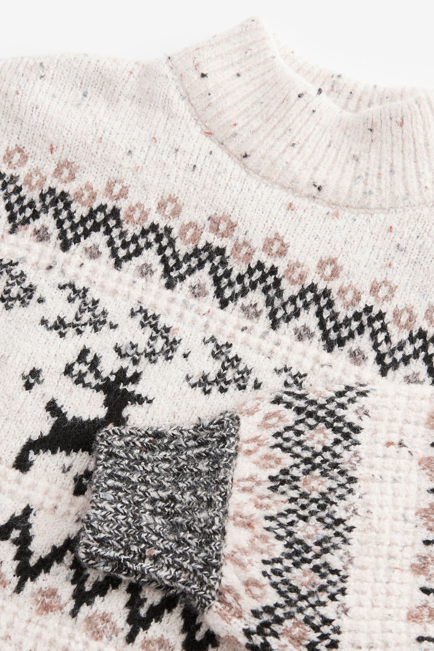 Black/White Matching Family Girls Christmas Fairisle Pattern Stag Jumper (3-16yrs)