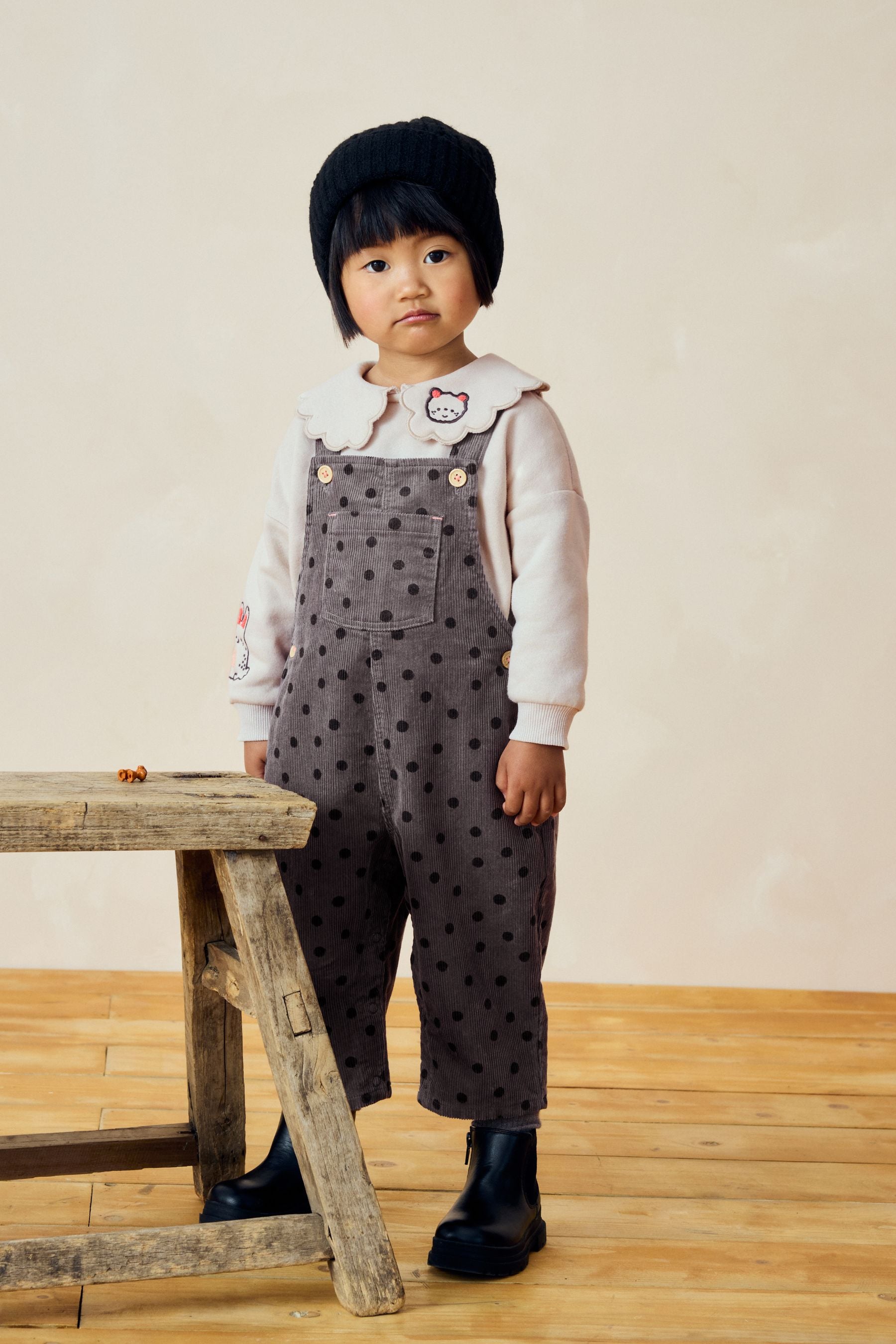 Black/White Co-ord 100% Cotton Dungarees Set (3mths-7yrs)