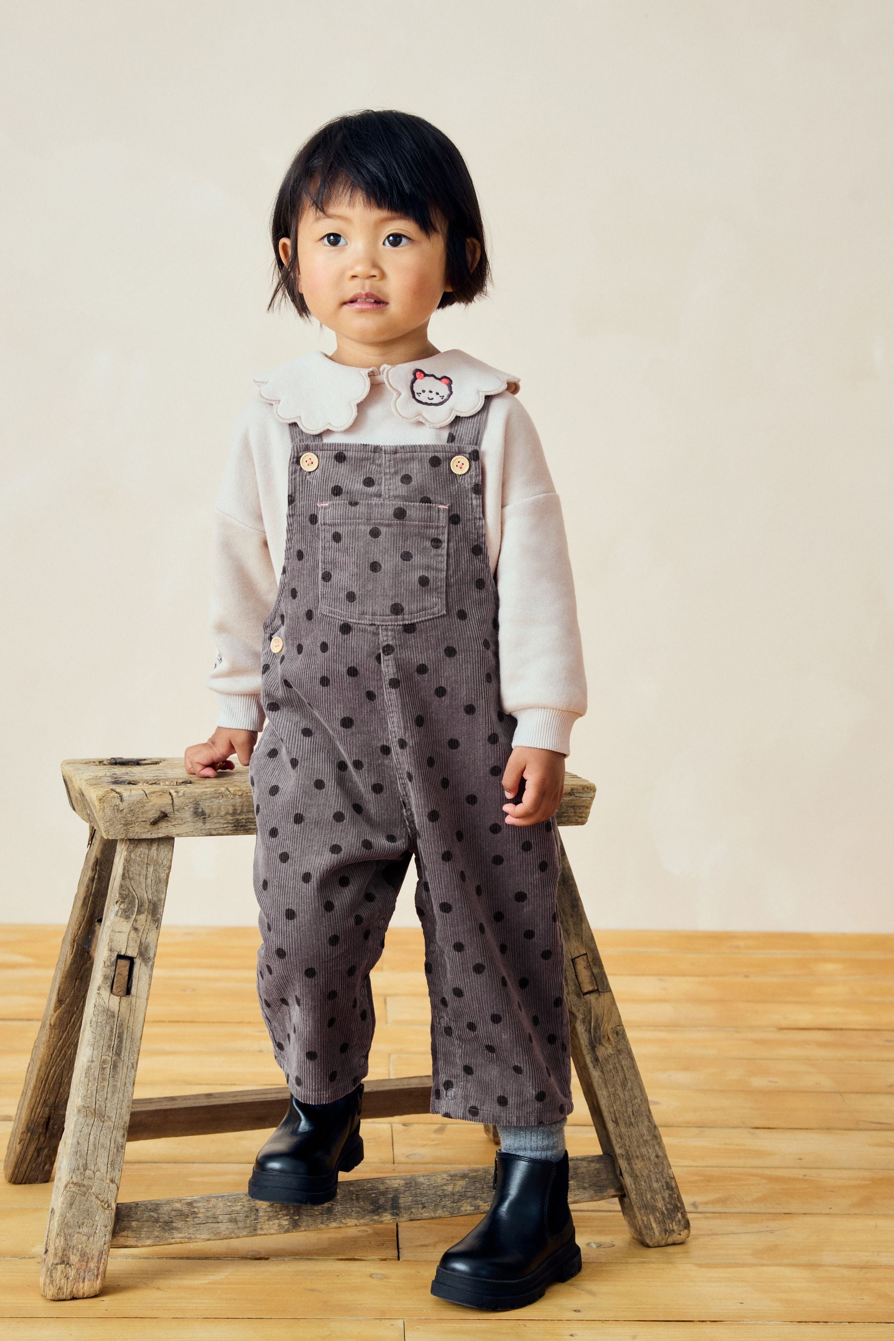 Black/White Co-ord 100% Cotton Dungarees Set (3mths-7yrs)