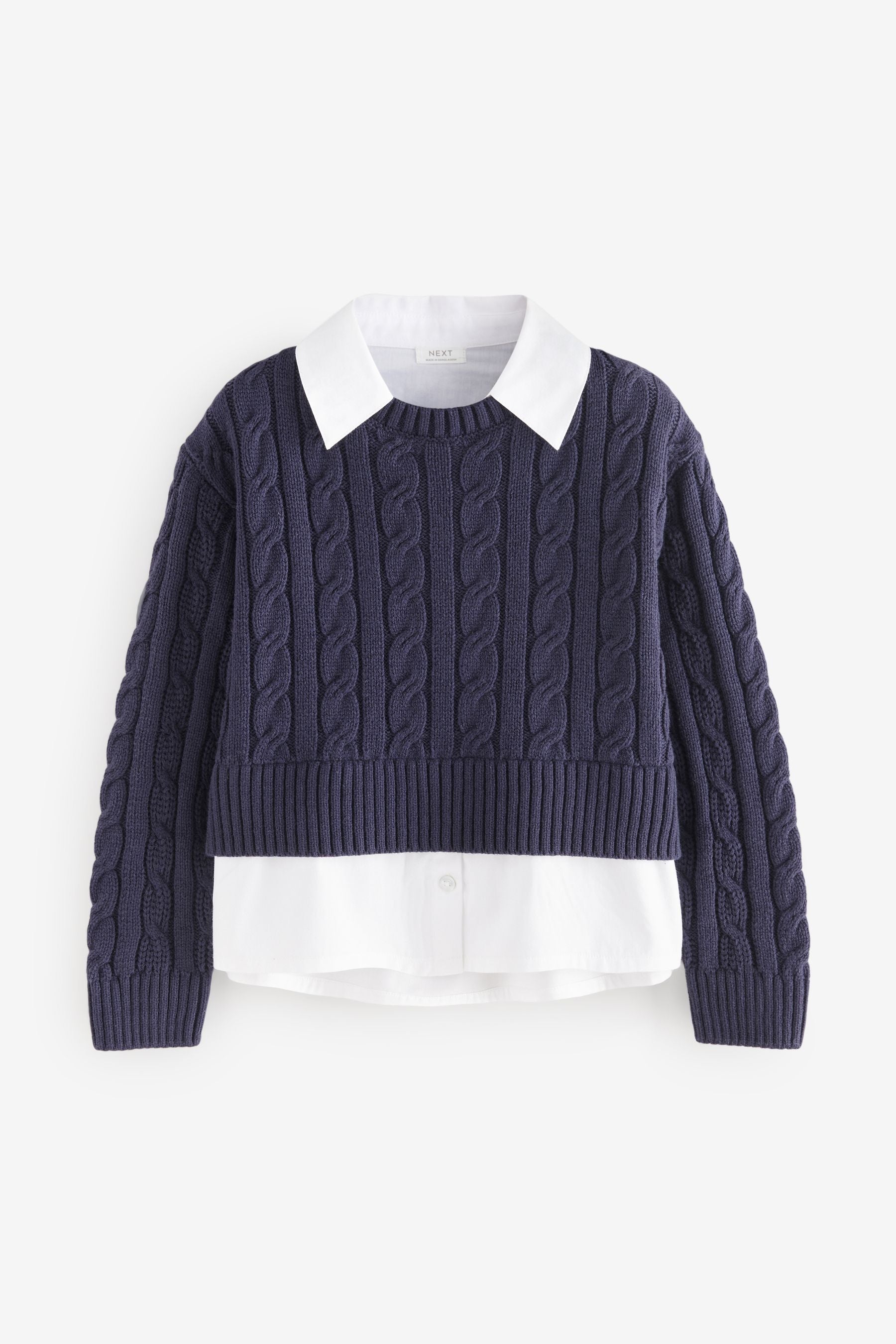 Navy Mock 100% Cotton Shirt Jumper (3-16yrs)