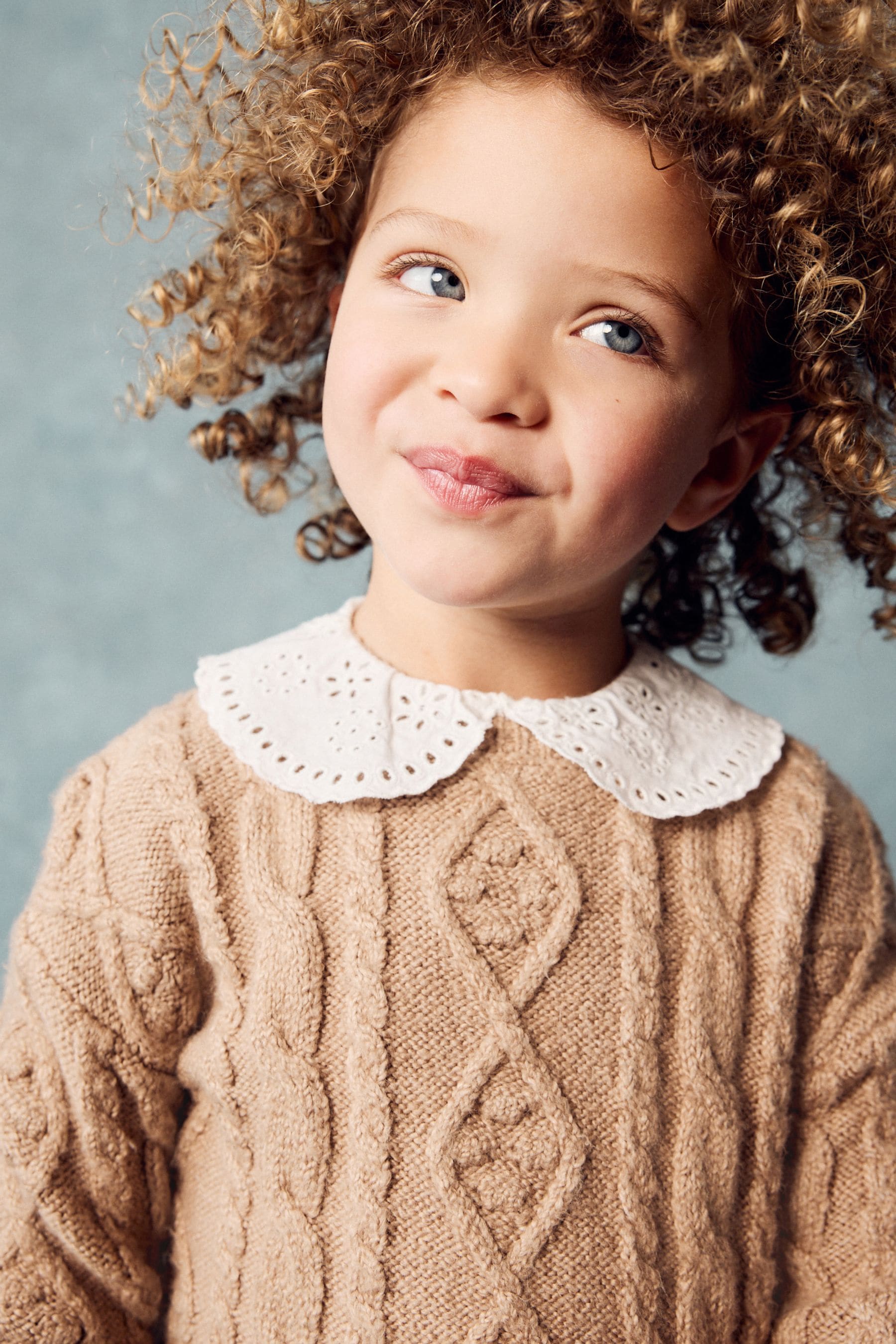 Tan Brown Collar Cable Jumper (3mths-7yrs)