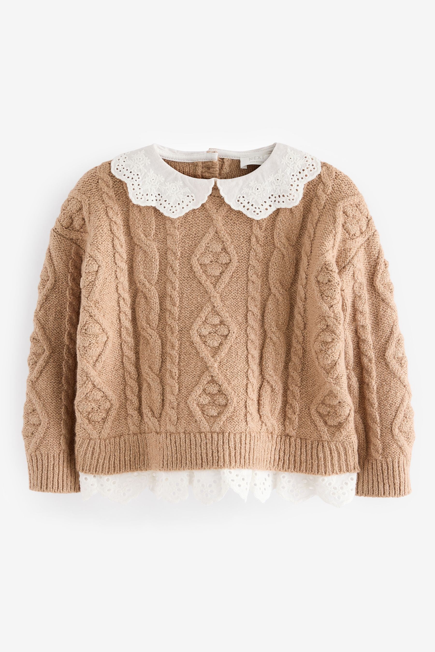 Tan Brown Collar Cable 100% Cotton Jumper (3mths-7yrs)