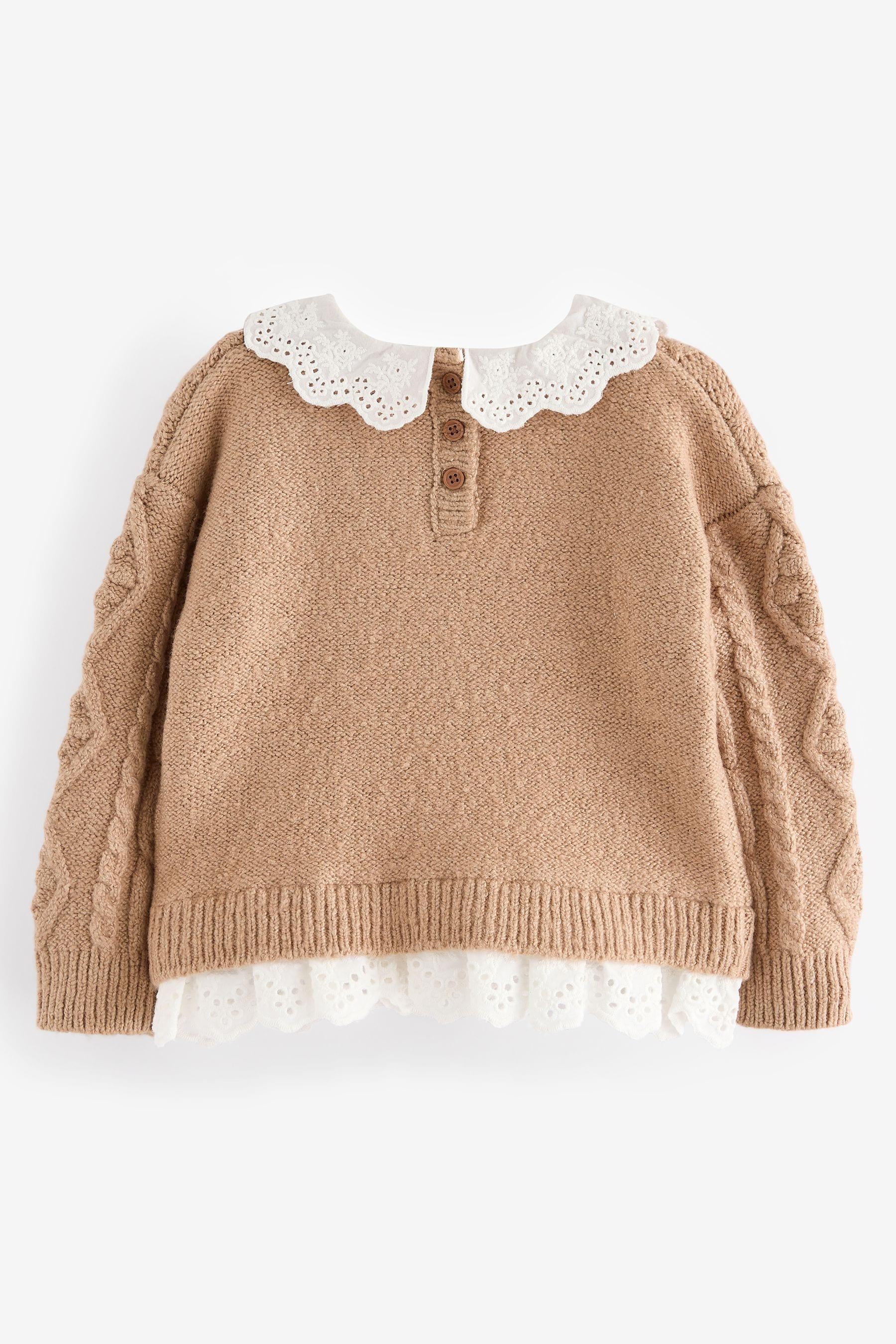 Tan Brown Collar Cable 100% Cotton Jumper (3mths-7yrs)