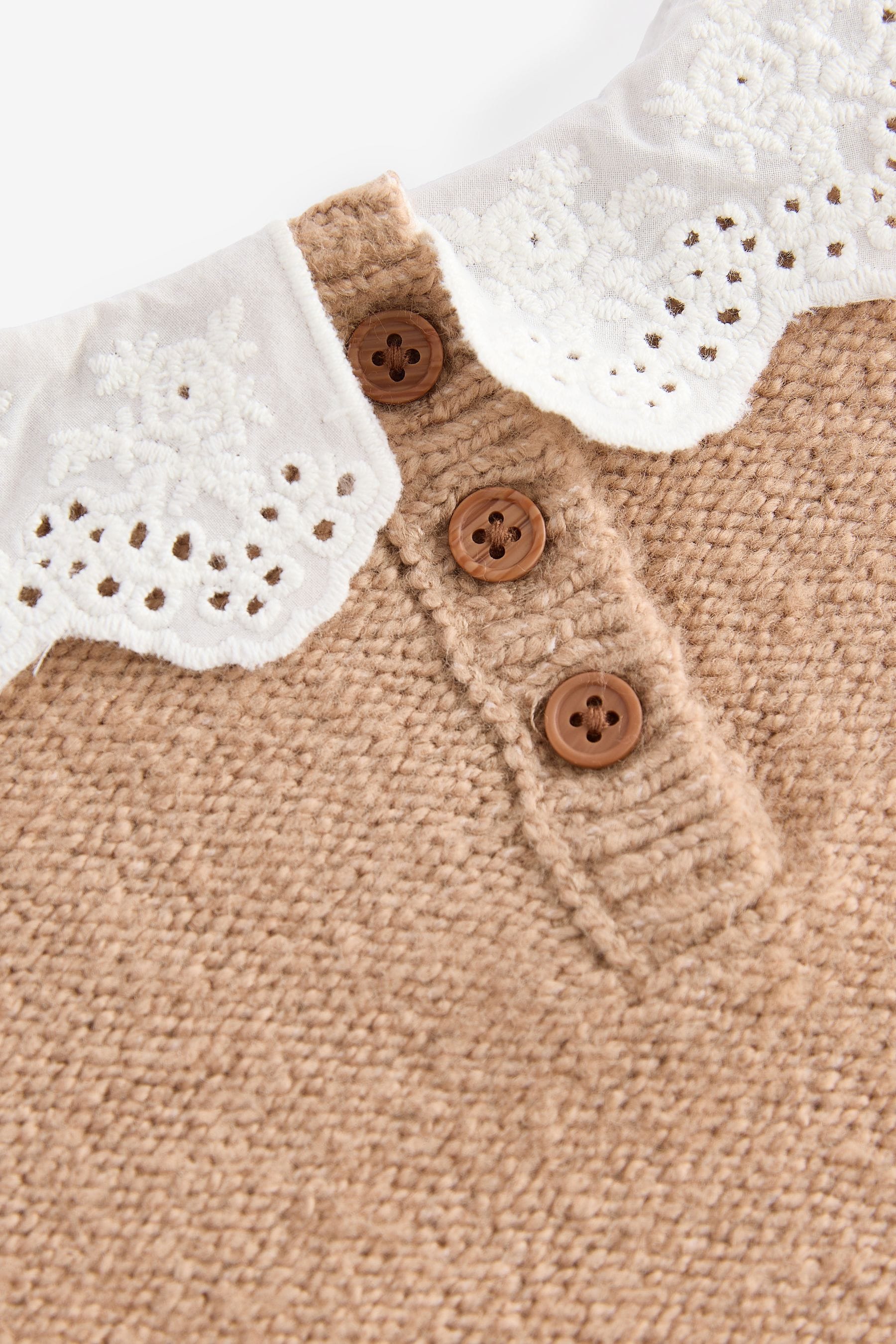 Tan Brown Collar Cable 100% Cotton Jumper (3mths-7yrs)