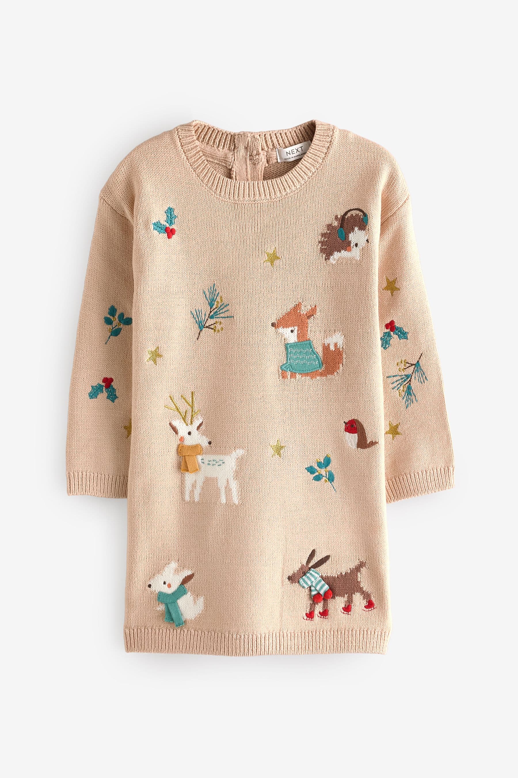 Ecru Marl Christmas Character Jumper Dress (3mths-7yrs)