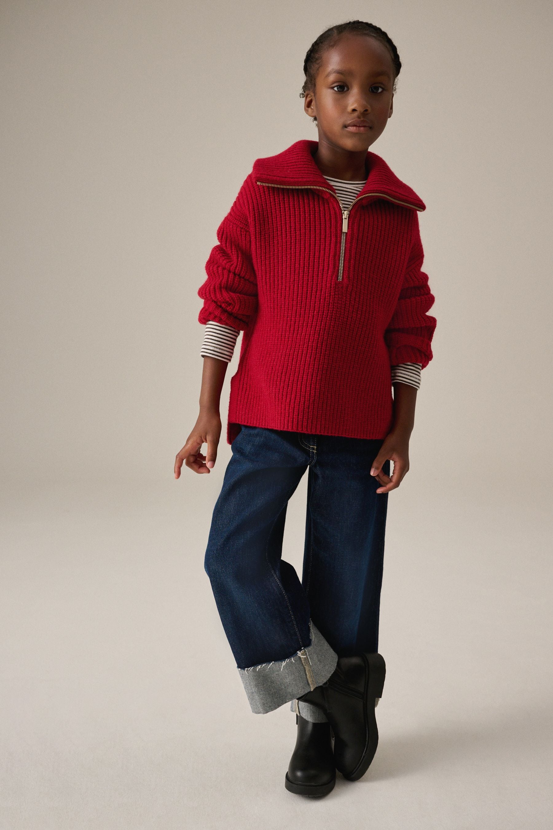 Red Zip Neck Jumper (3-16yrs)