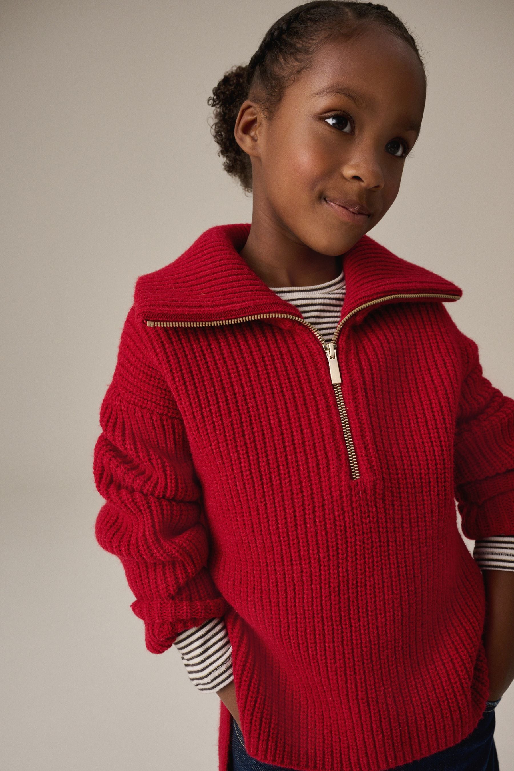 Red Zip Neck Jumper (3-16yrs)