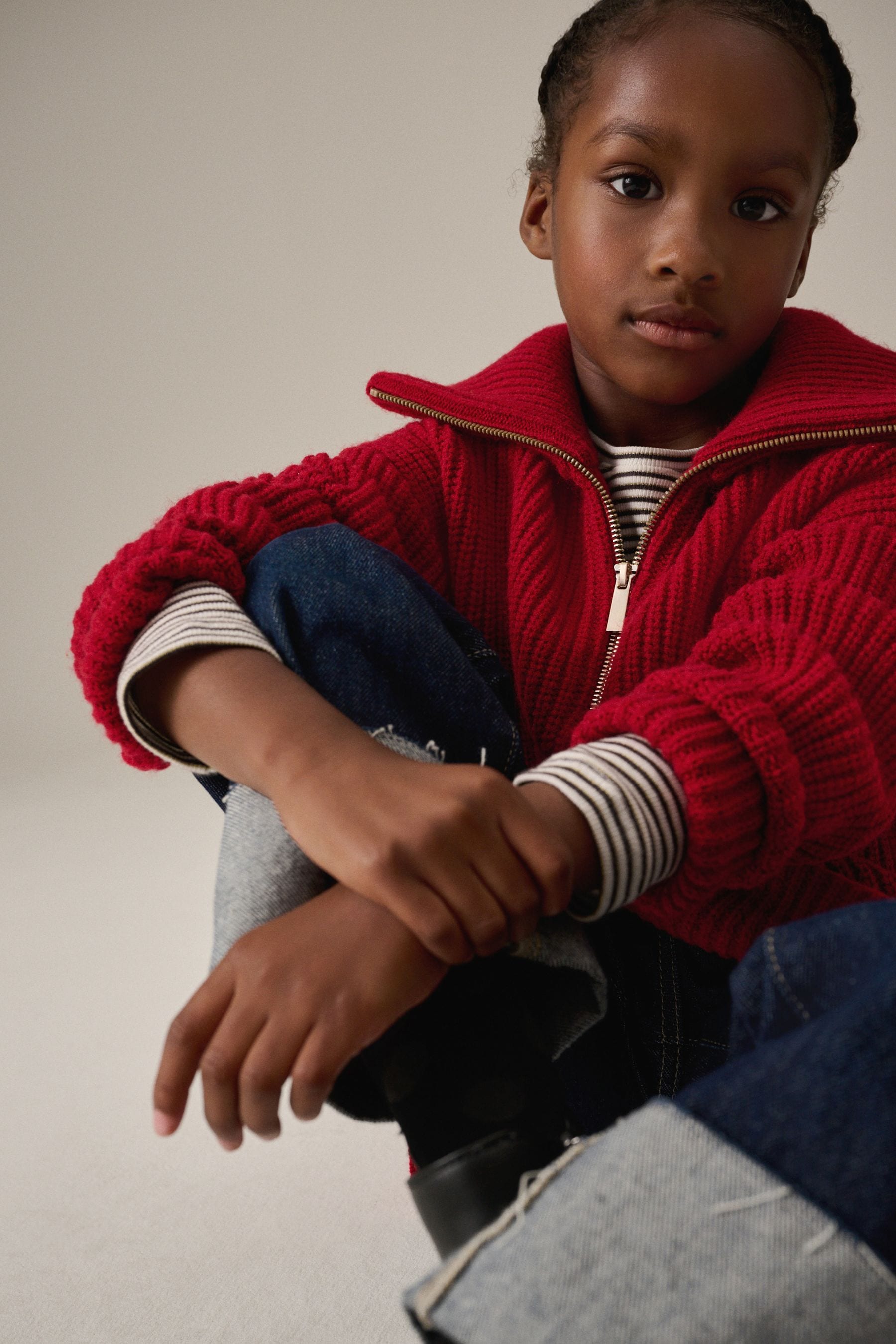 Red Zip Neck Jumper (3-16yrs)