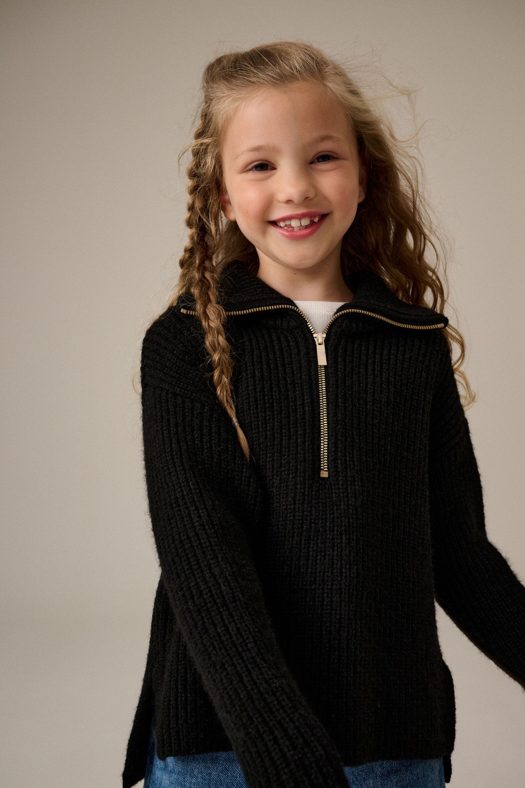 Black Zip Neck Jumper (3-16yrs)