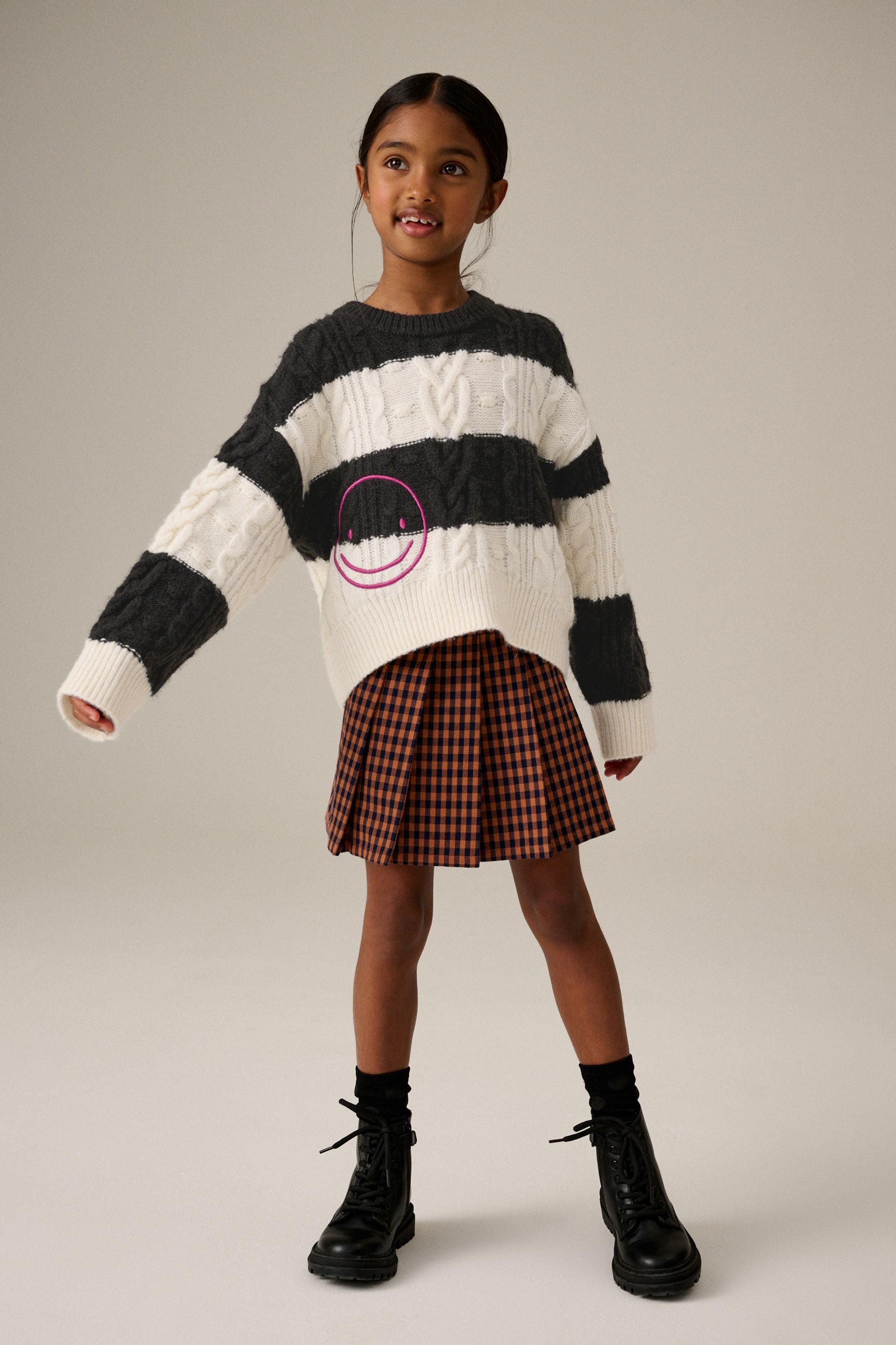 Black/White Cable Boxy Jumper (3-16yrs)