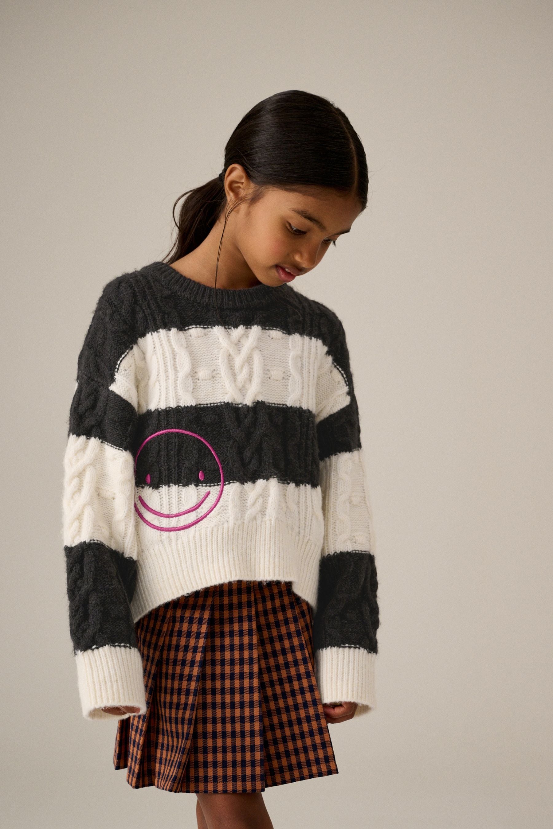 Black/White Smiley Cable Boxy Jumper (3-16yrs)