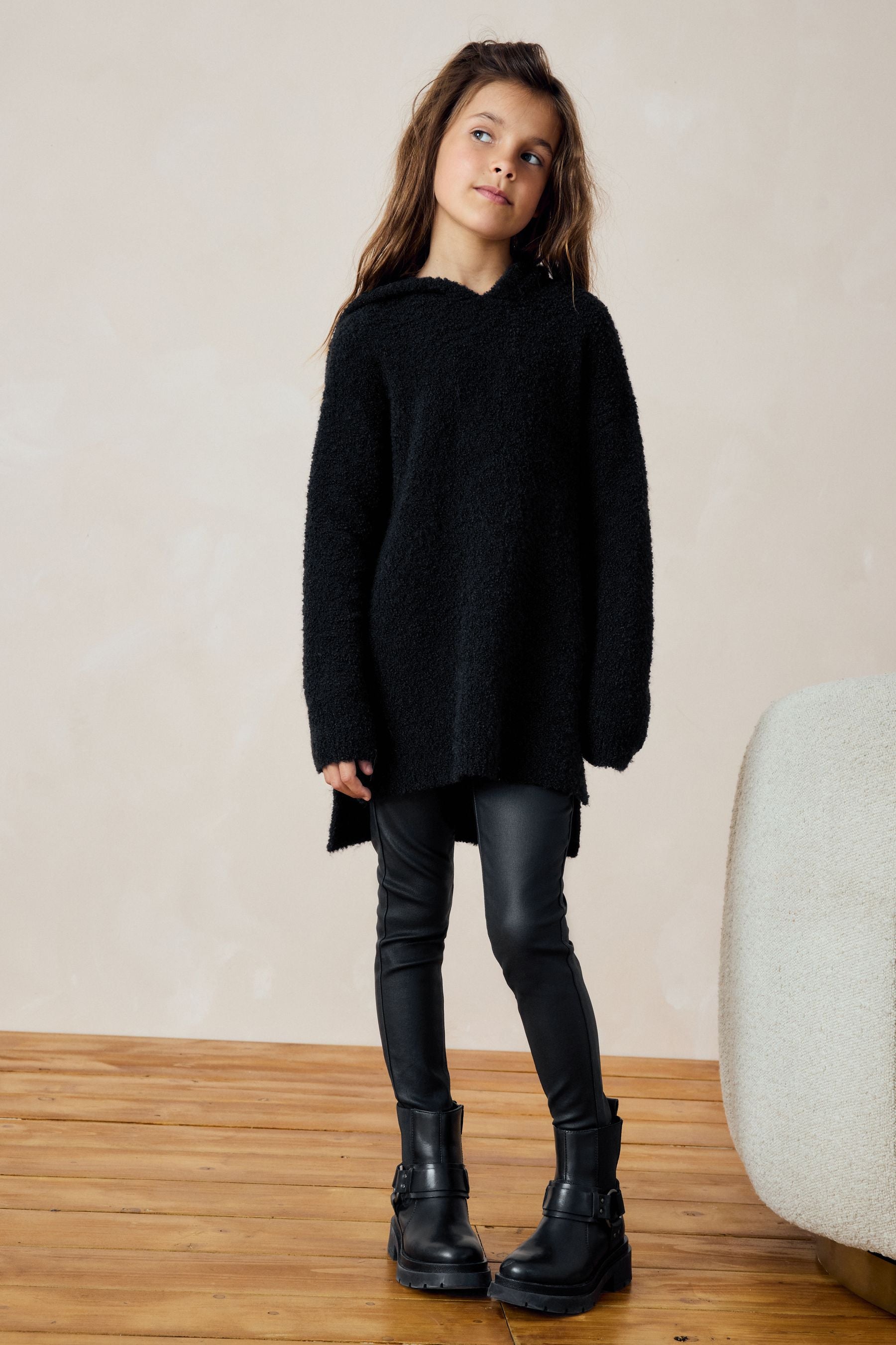 Black Hooded Jumper Dress (3-16yrs)