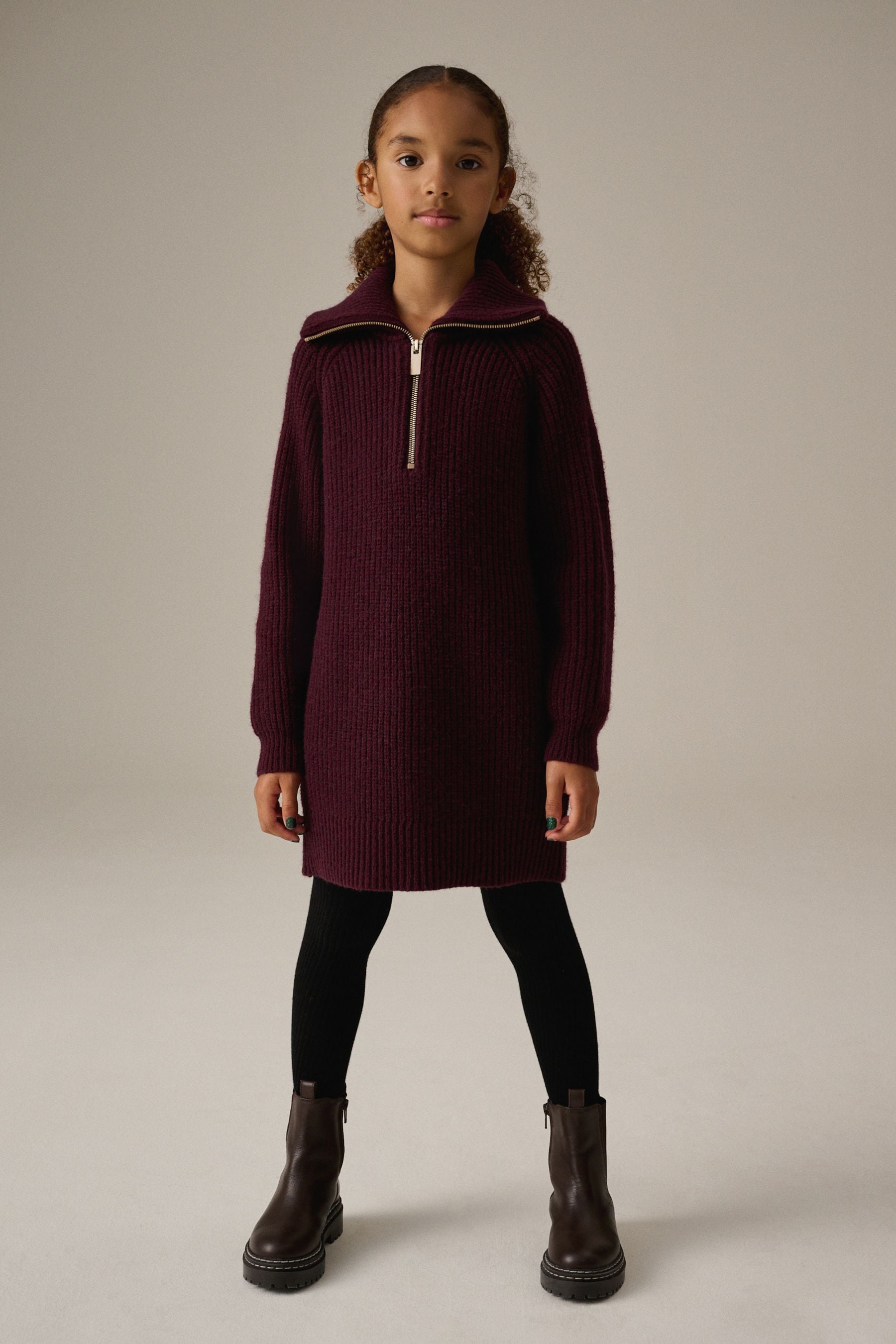 Plum Purple Zip Jumper Dress (3-16yrs)