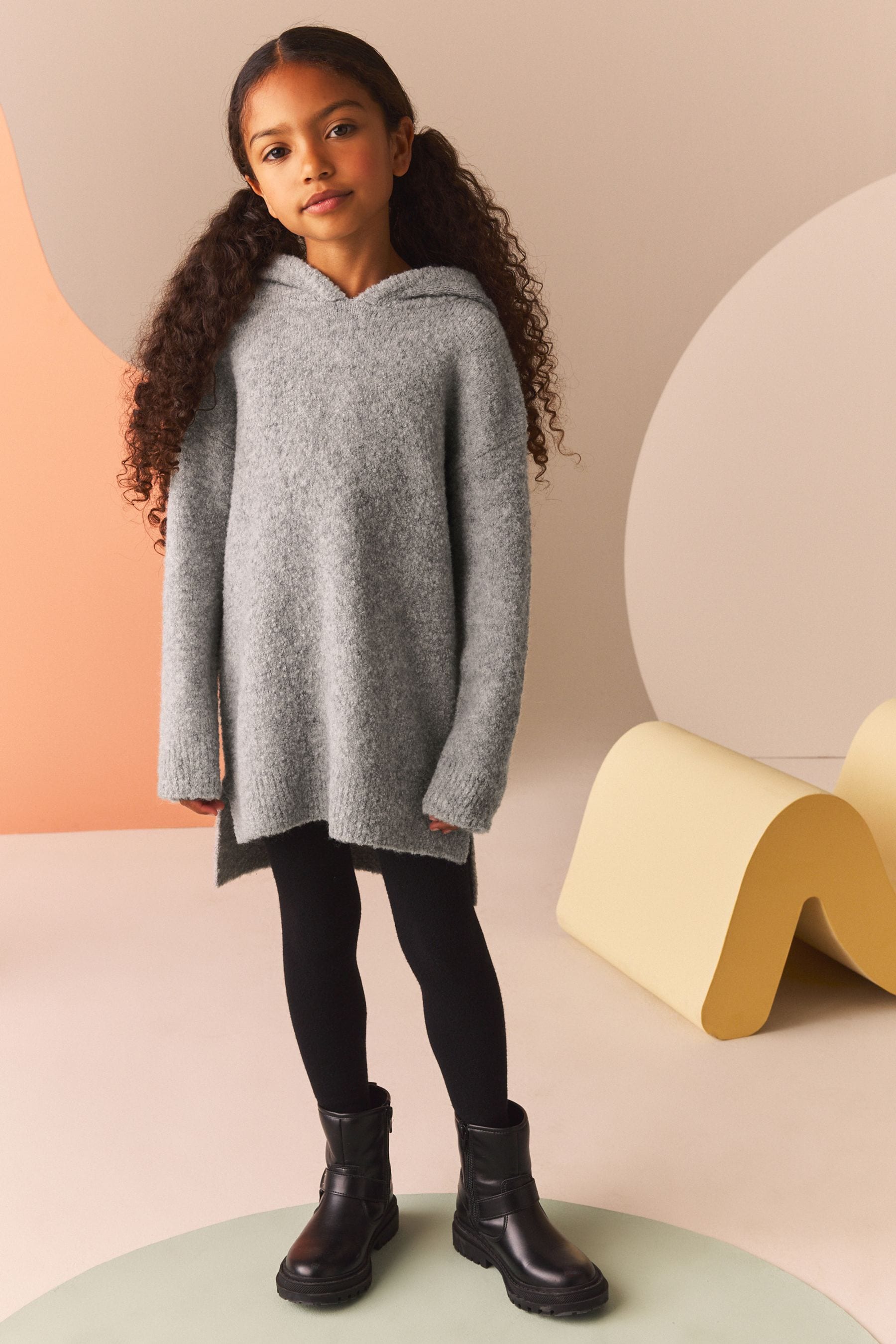 Grey Hooded Jumper Dress (3-16yrs)