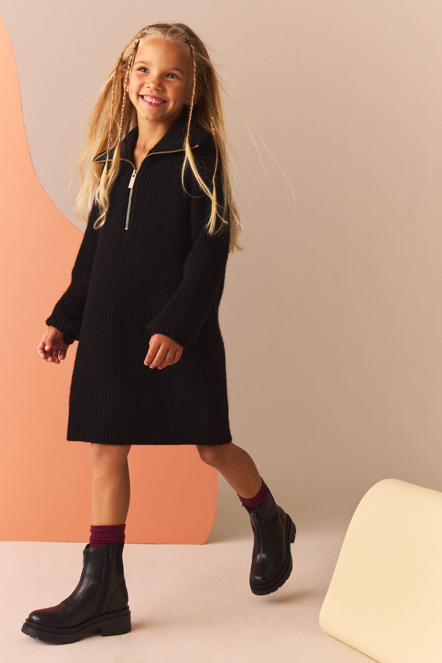 Black Zip Jumper Dress (3-16yrs)