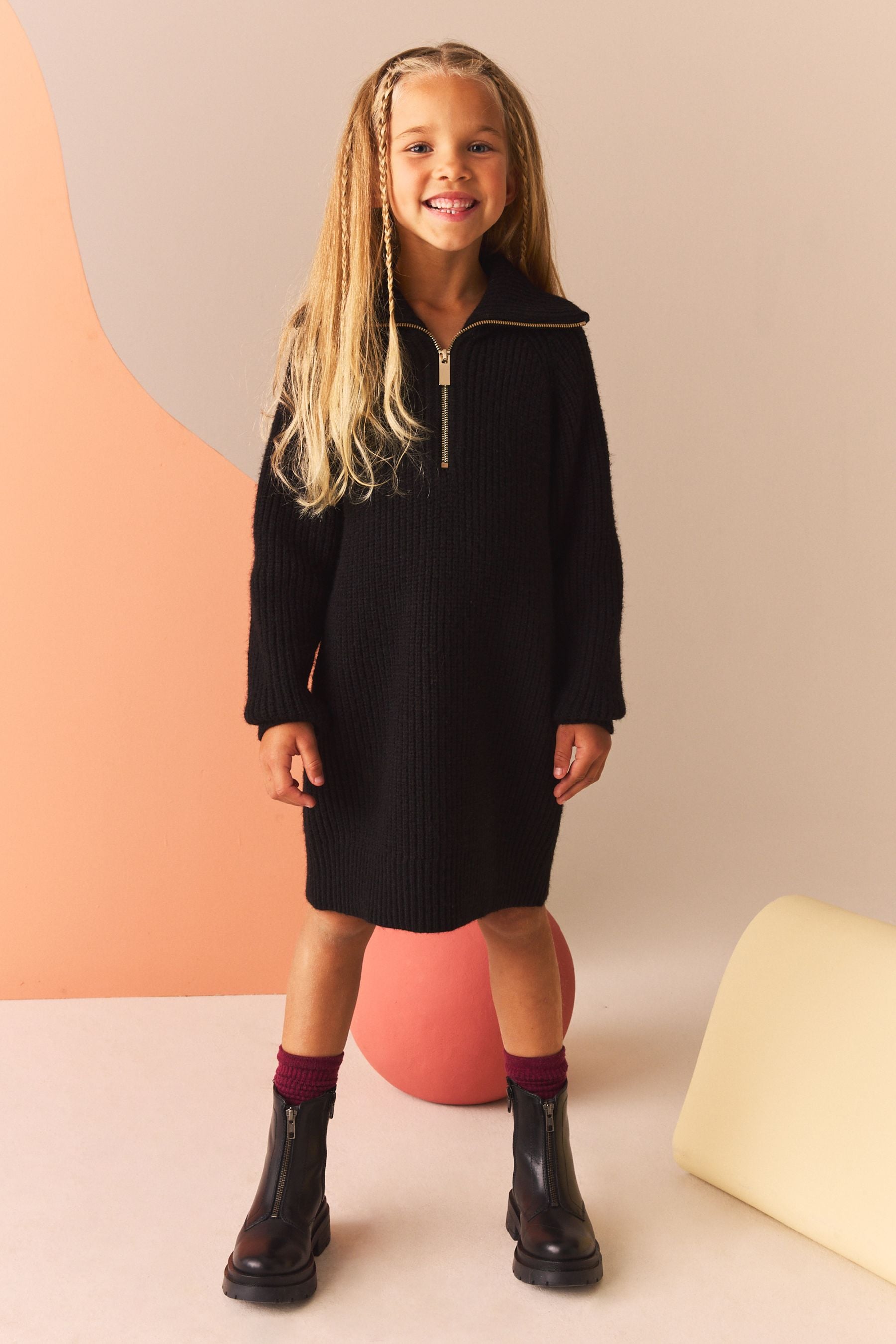 Black Zip Jumper Dress (3-16yrs)