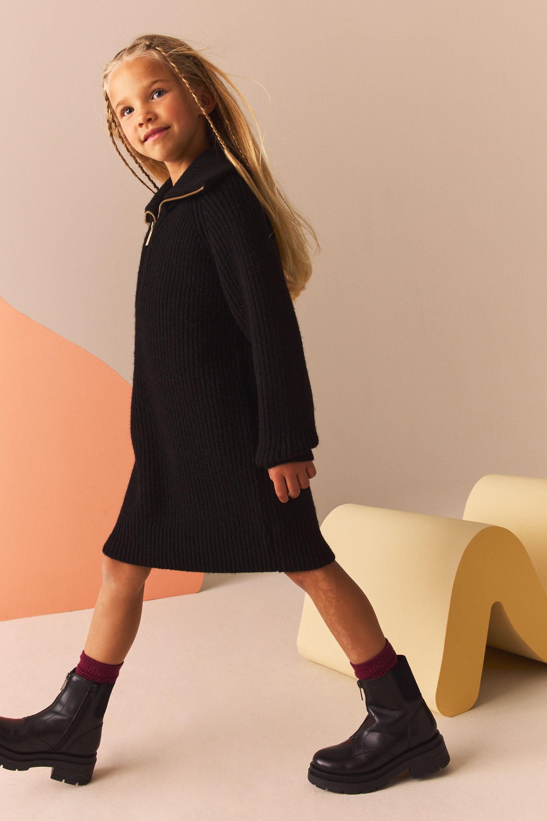 Black Zip Jumper Dress (3-16yrs)