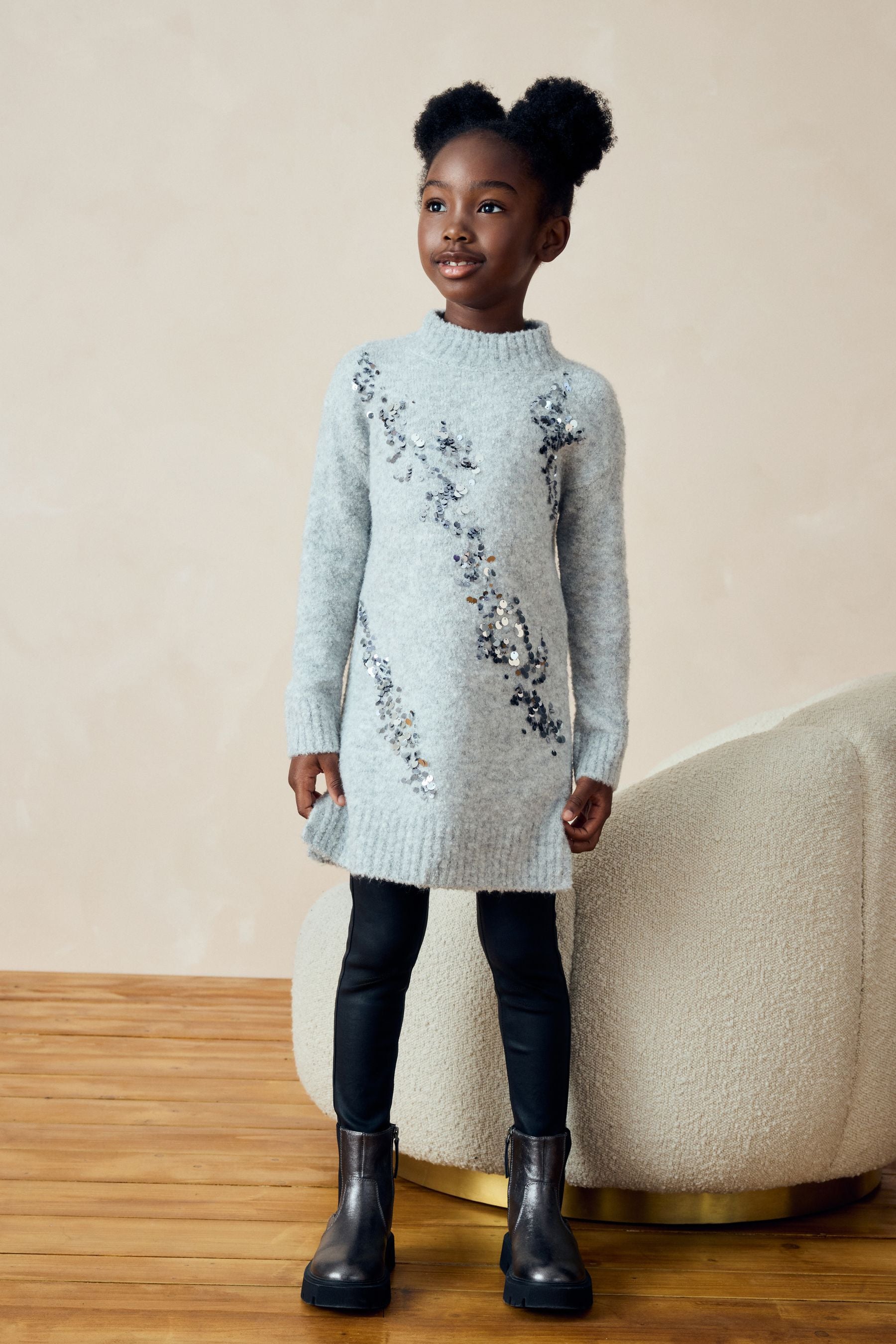 Grey Sequin Jumper Dress (3-16yrs)