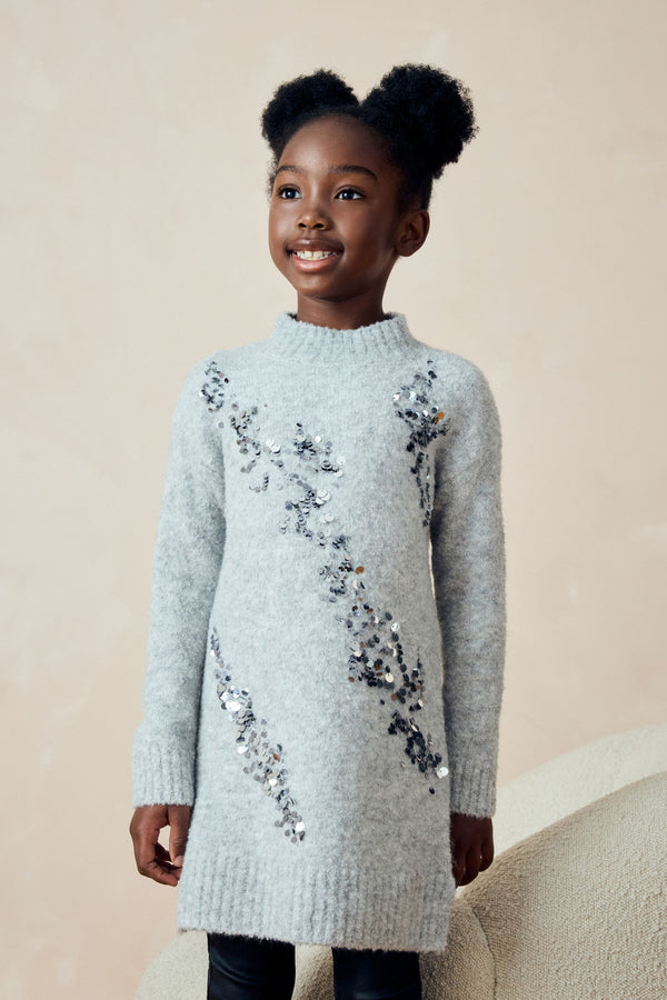 Grey Sequin Jumper Dress (3-16yrs)