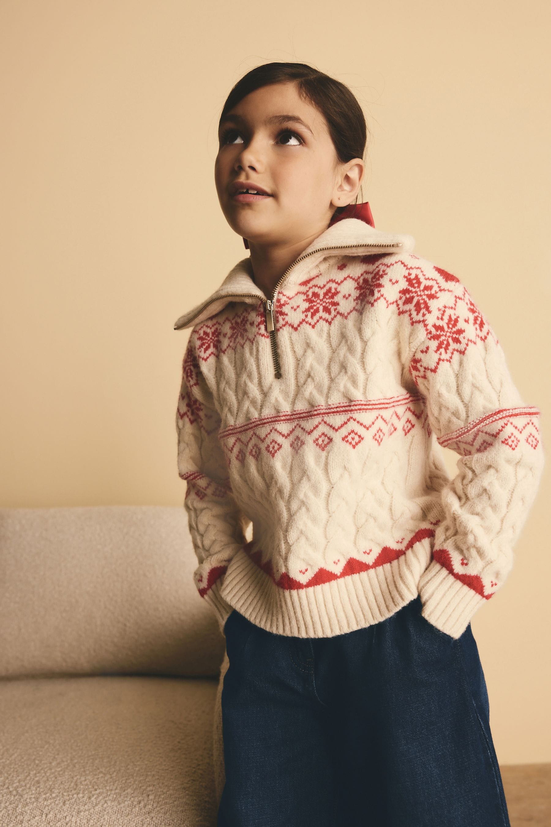 Red Fairisle Zip Neck Jumper (3-16yrs)