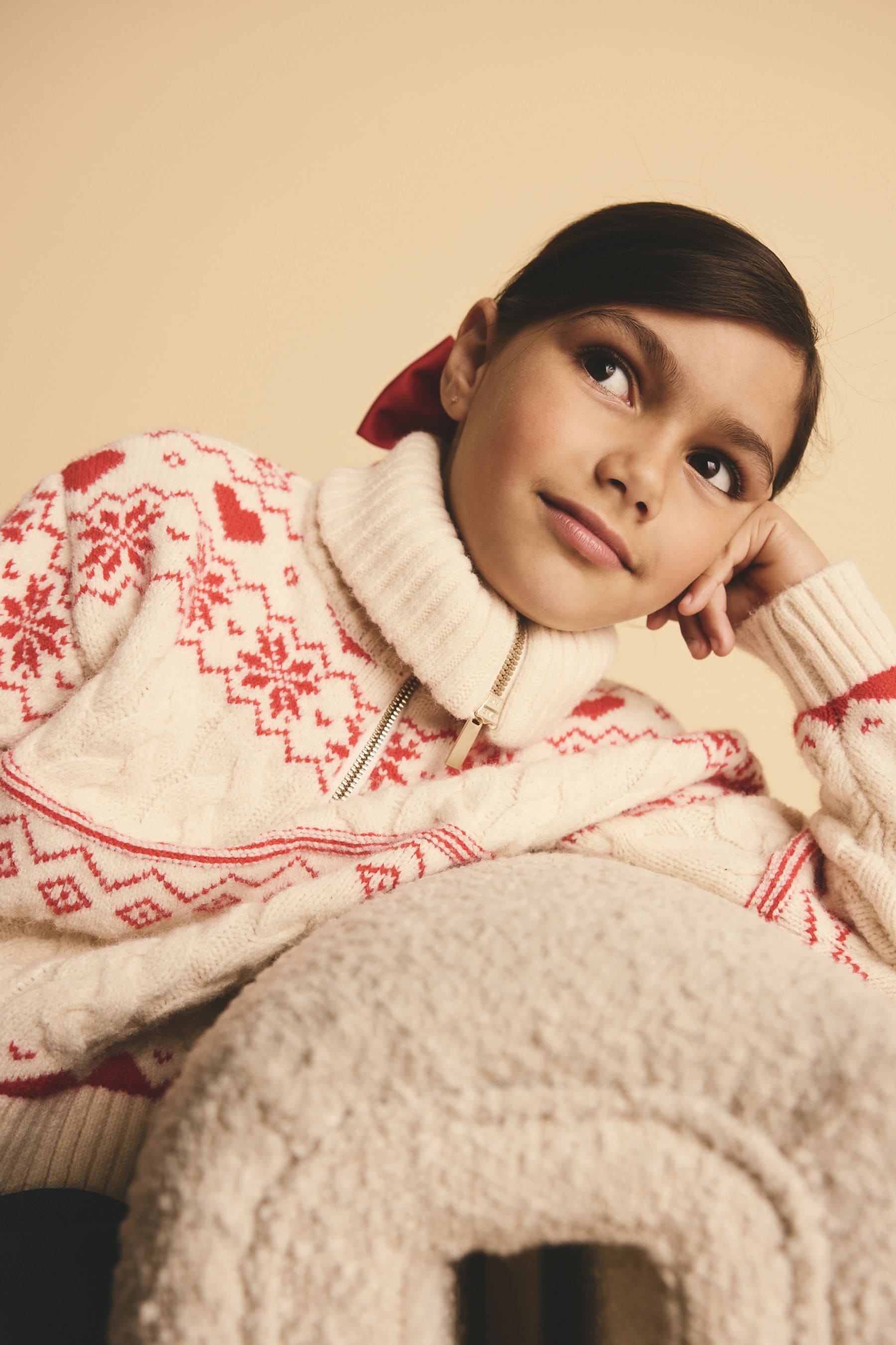 Red Fairisle Zip Neck Jumper (3-16yrs)