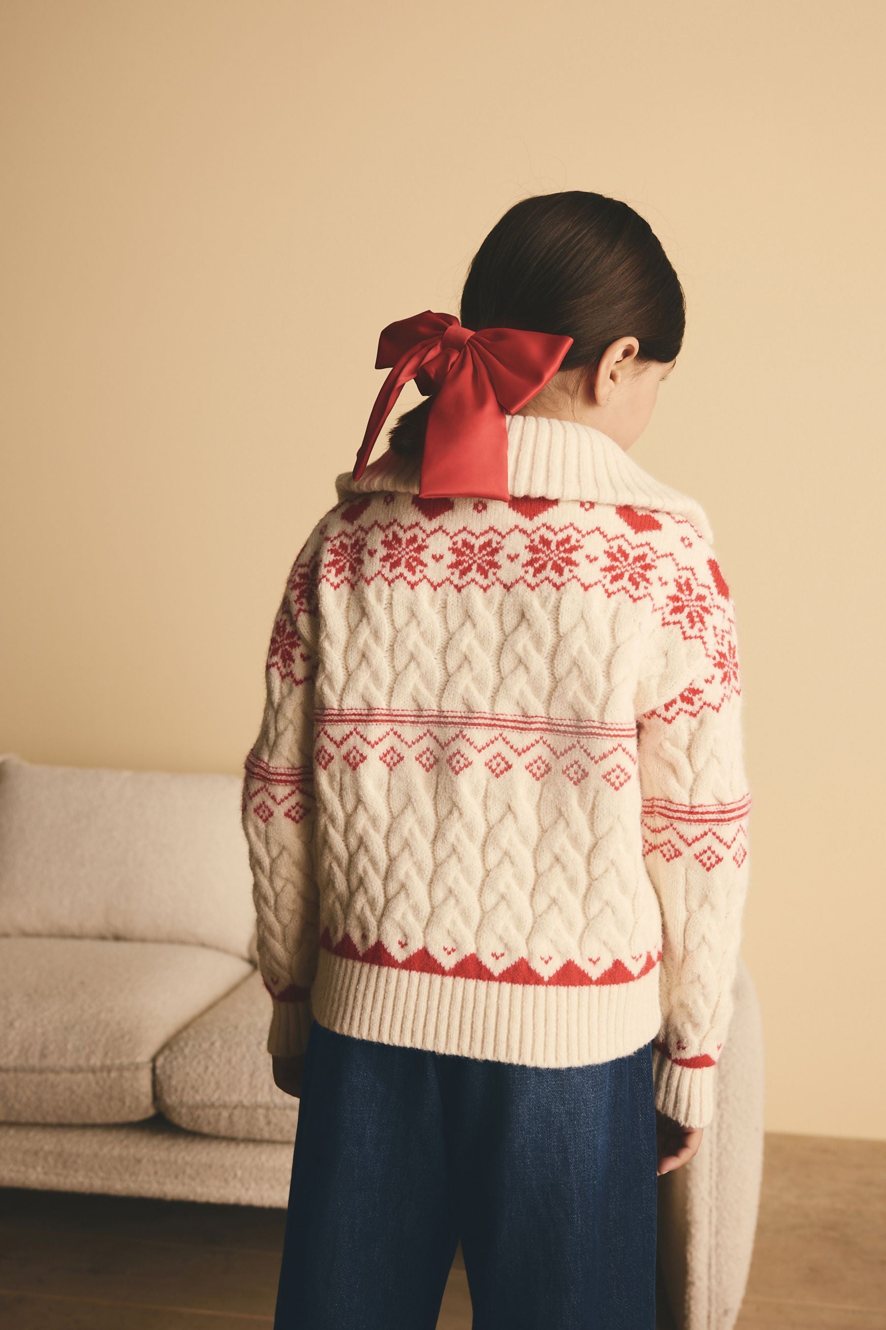 Red Fairisle Zip Neck Jumper (3-16yrs)